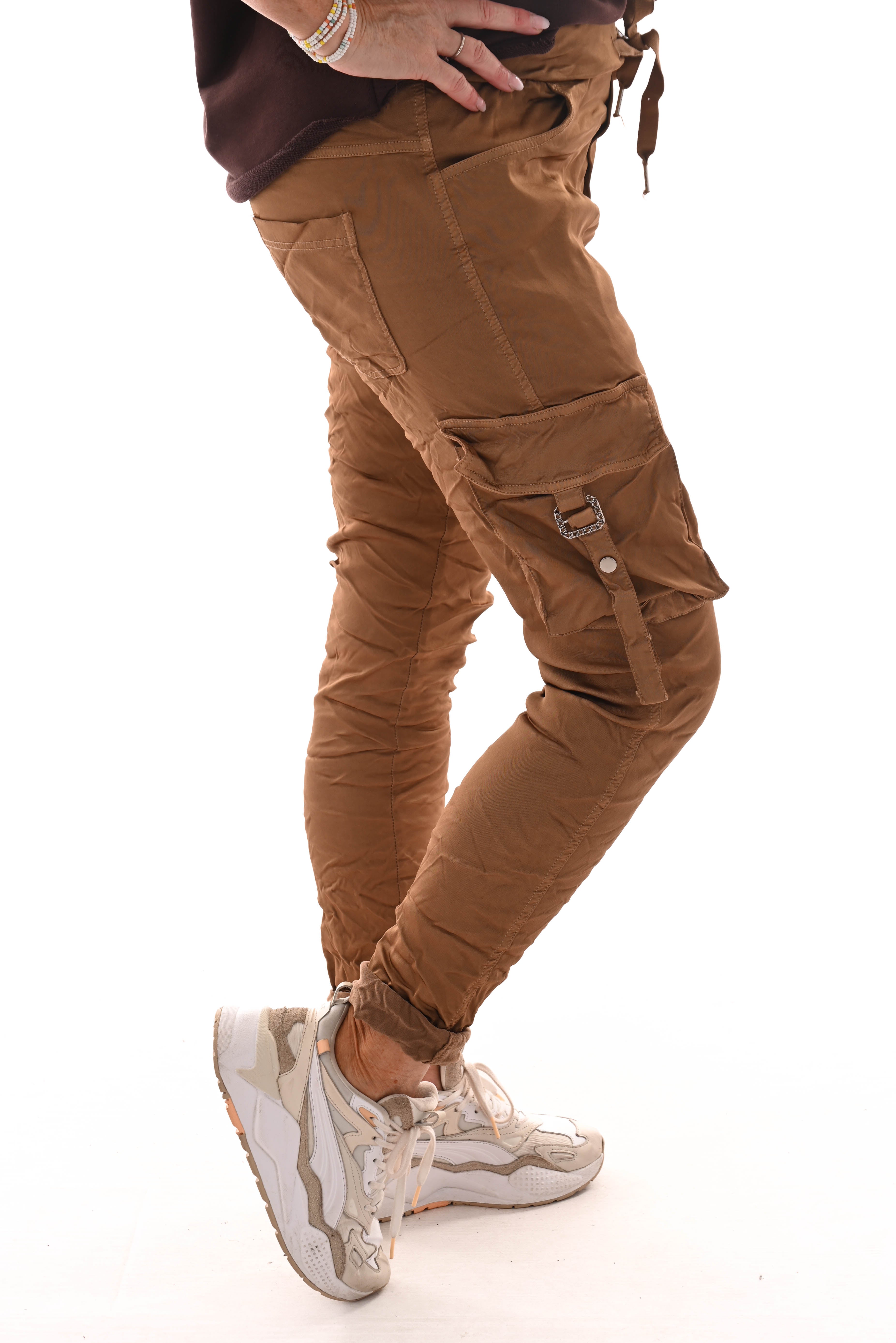 Stretchbroek silky cargo camel