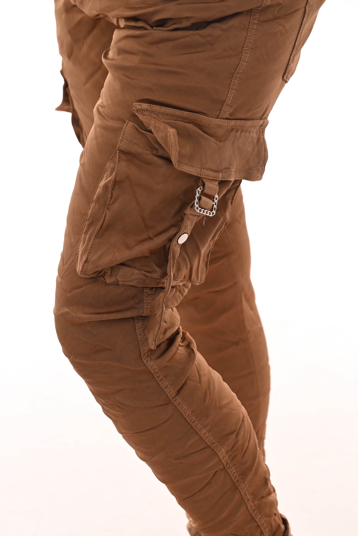 Stretchbroek silky cargo camel