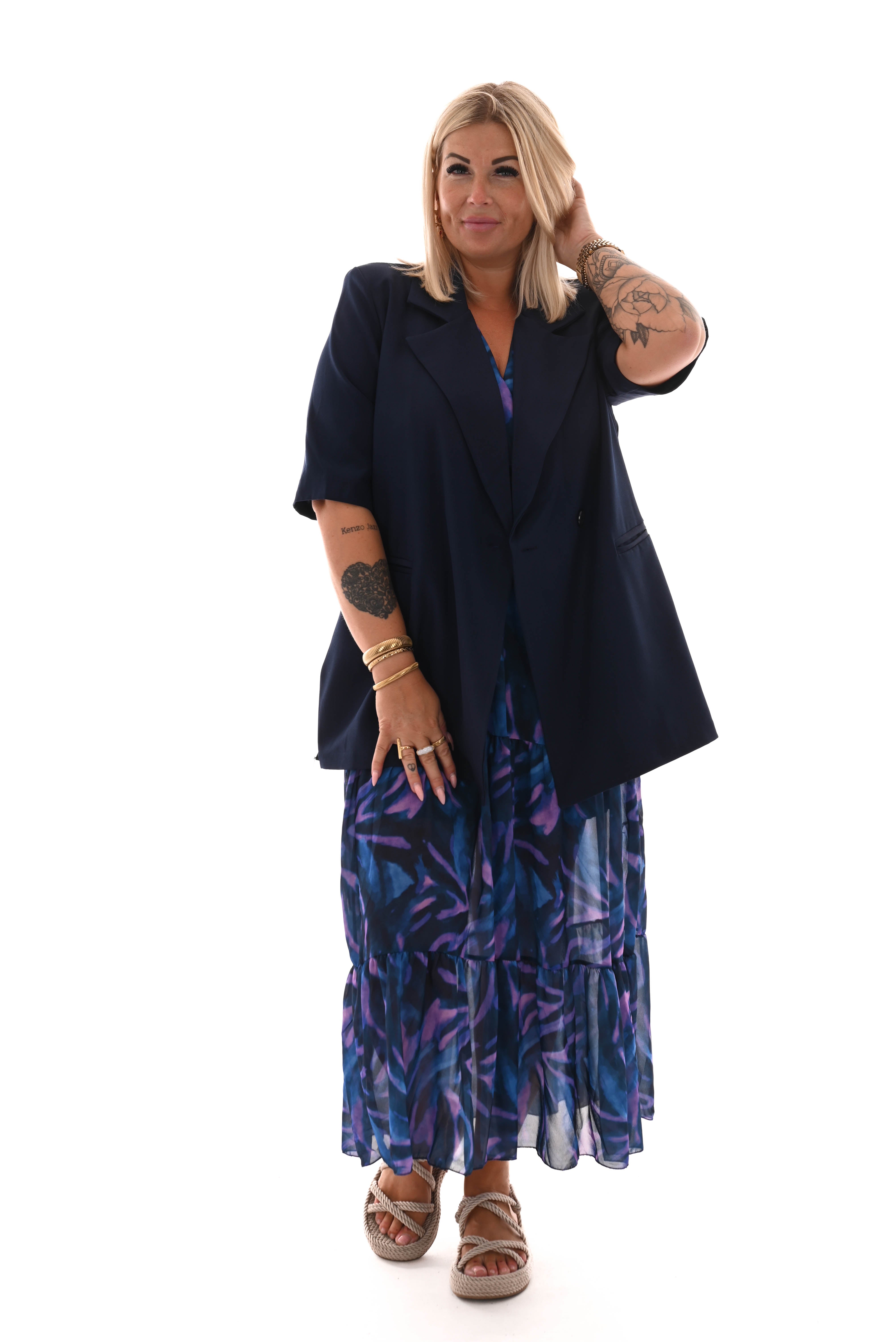 Blazer korte mouwen uni marineblauw