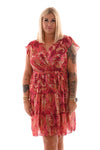 Kort jurkje met stroken print paisley rood