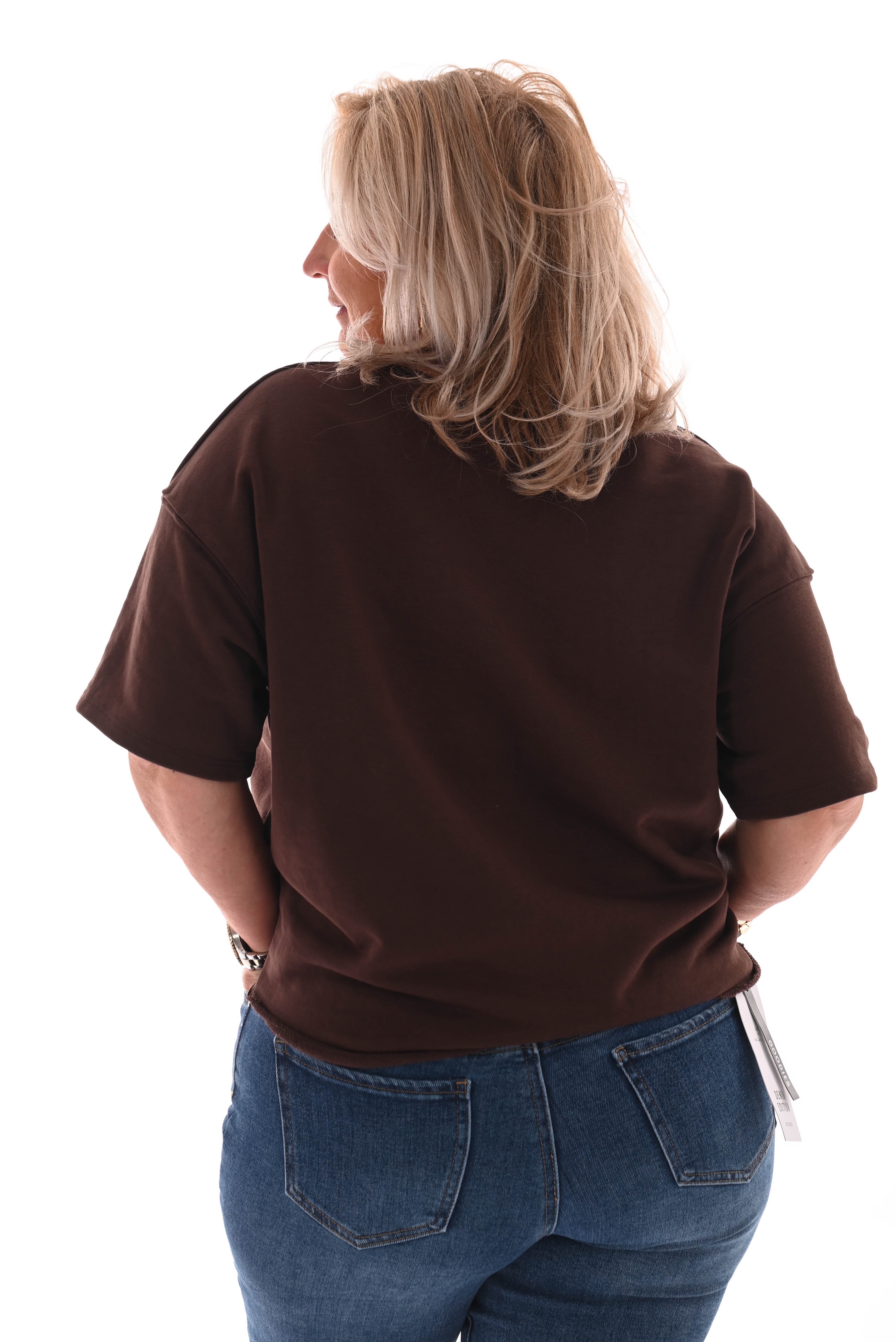 Sweater korte mouwen prosecco mood donkerbruin
