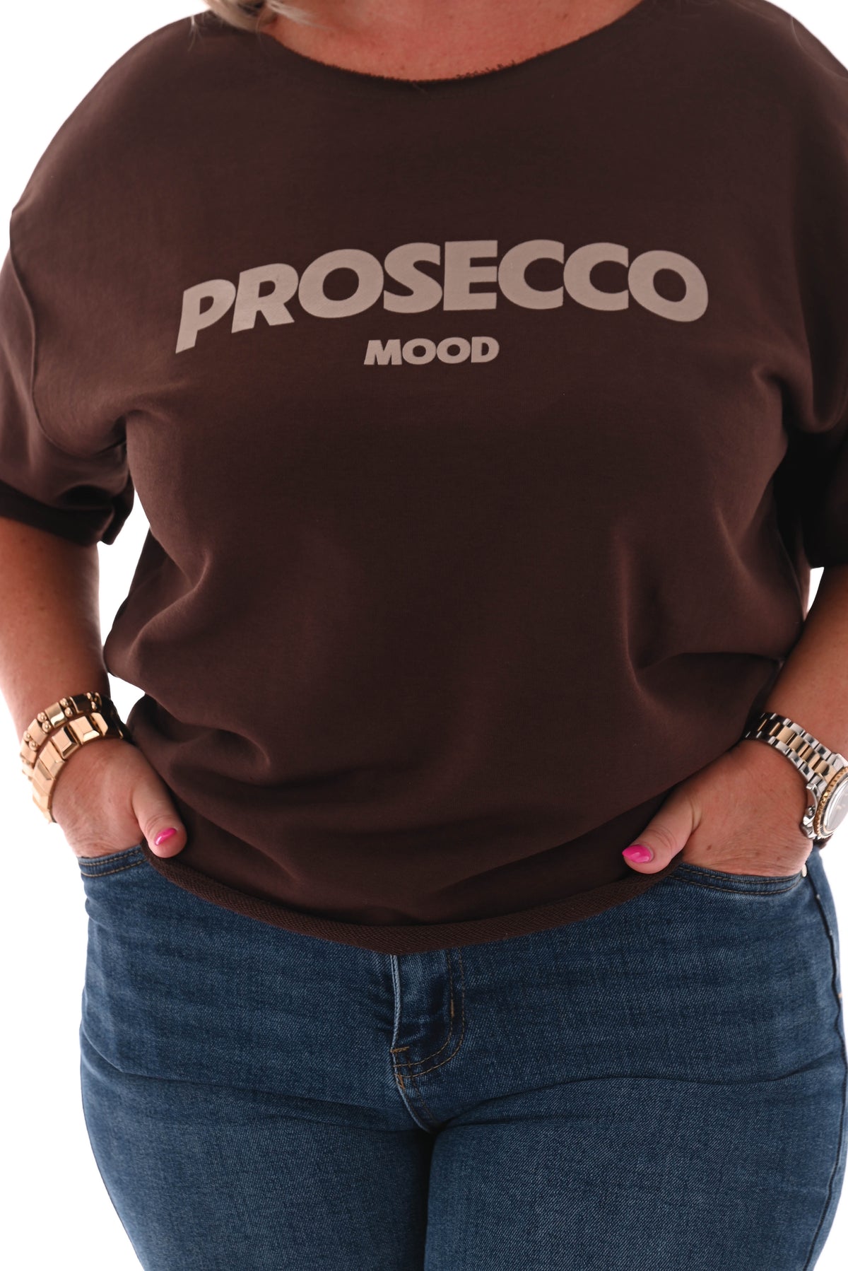 Sweater korte mouwen prosecco mood donkerbruin