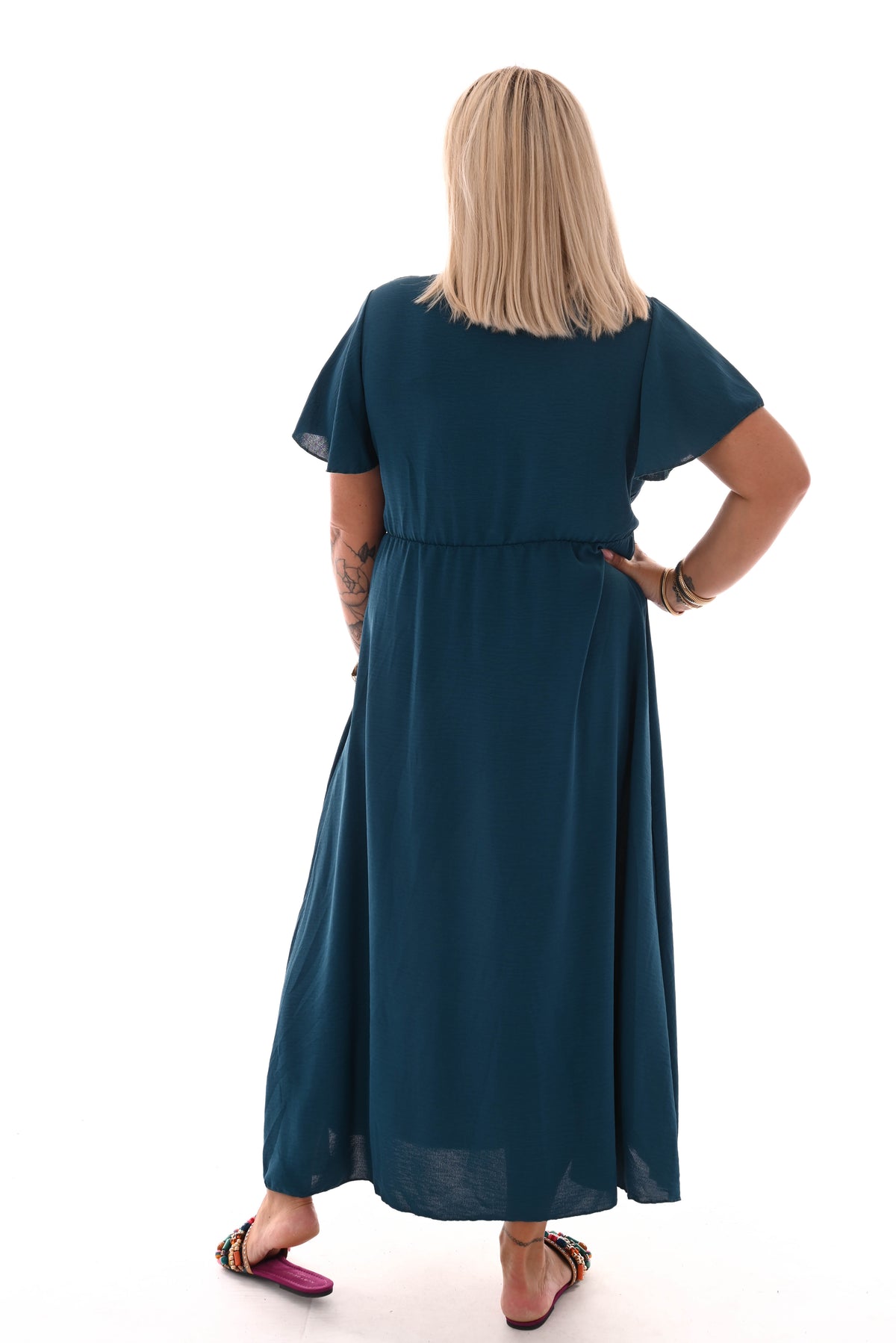 Maxi jurk met strik uni petrol