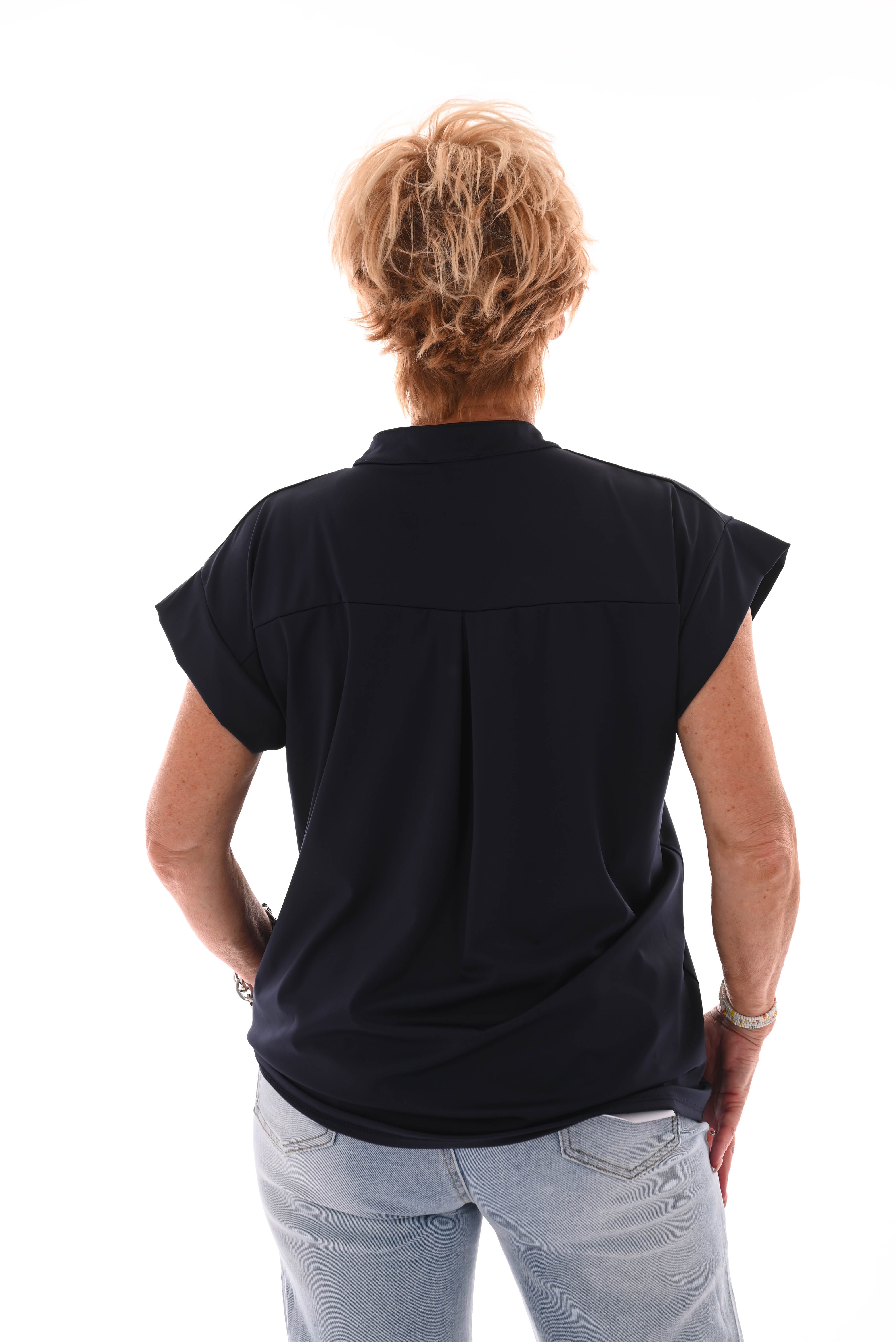 Travel top v-hals en opstaande kraag uni marineblauw