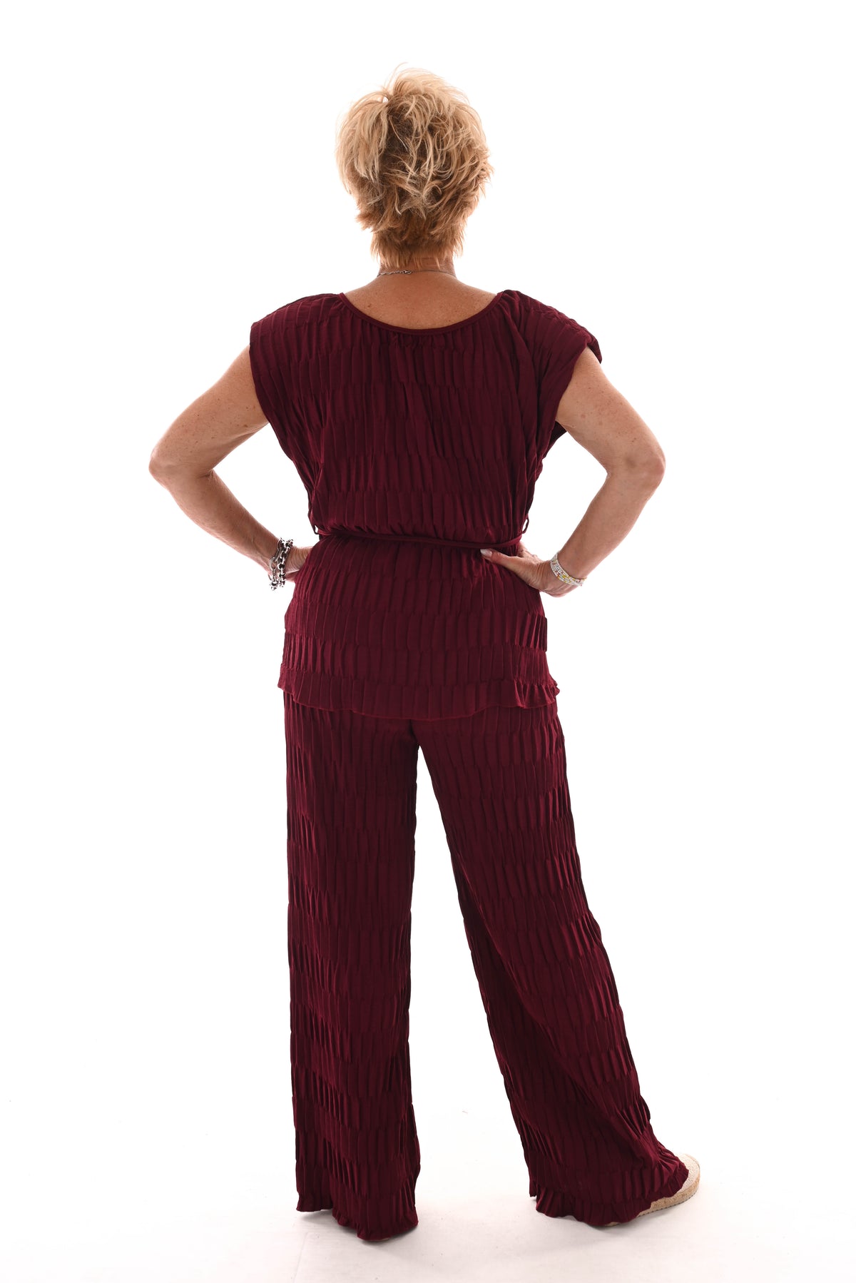 Tweedelig set met ceintuur structuur bordeaux