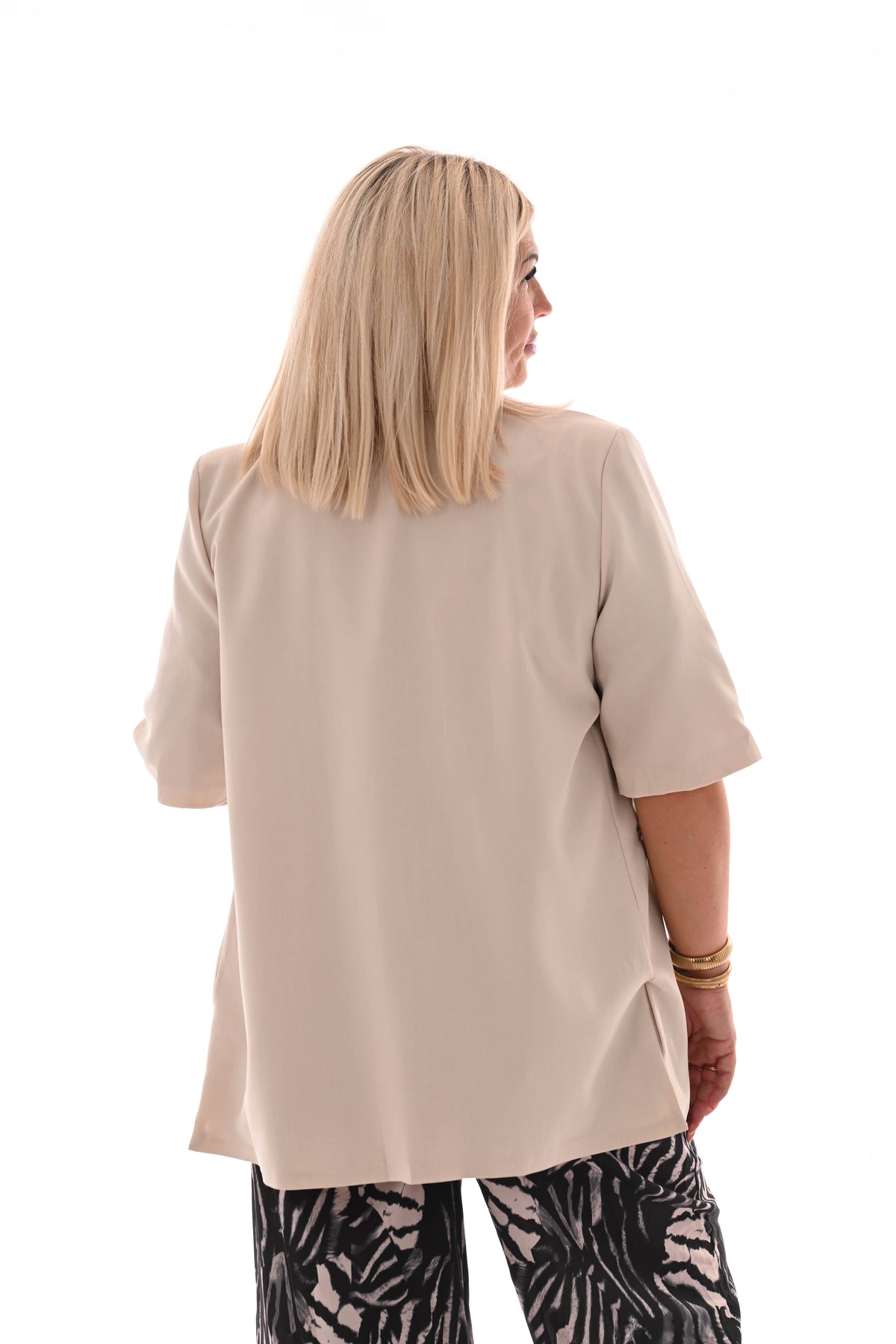 Blazer korte mouwen uni beige