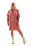 Tuniek v-hals doorknoop ophaalmouwen oud roze