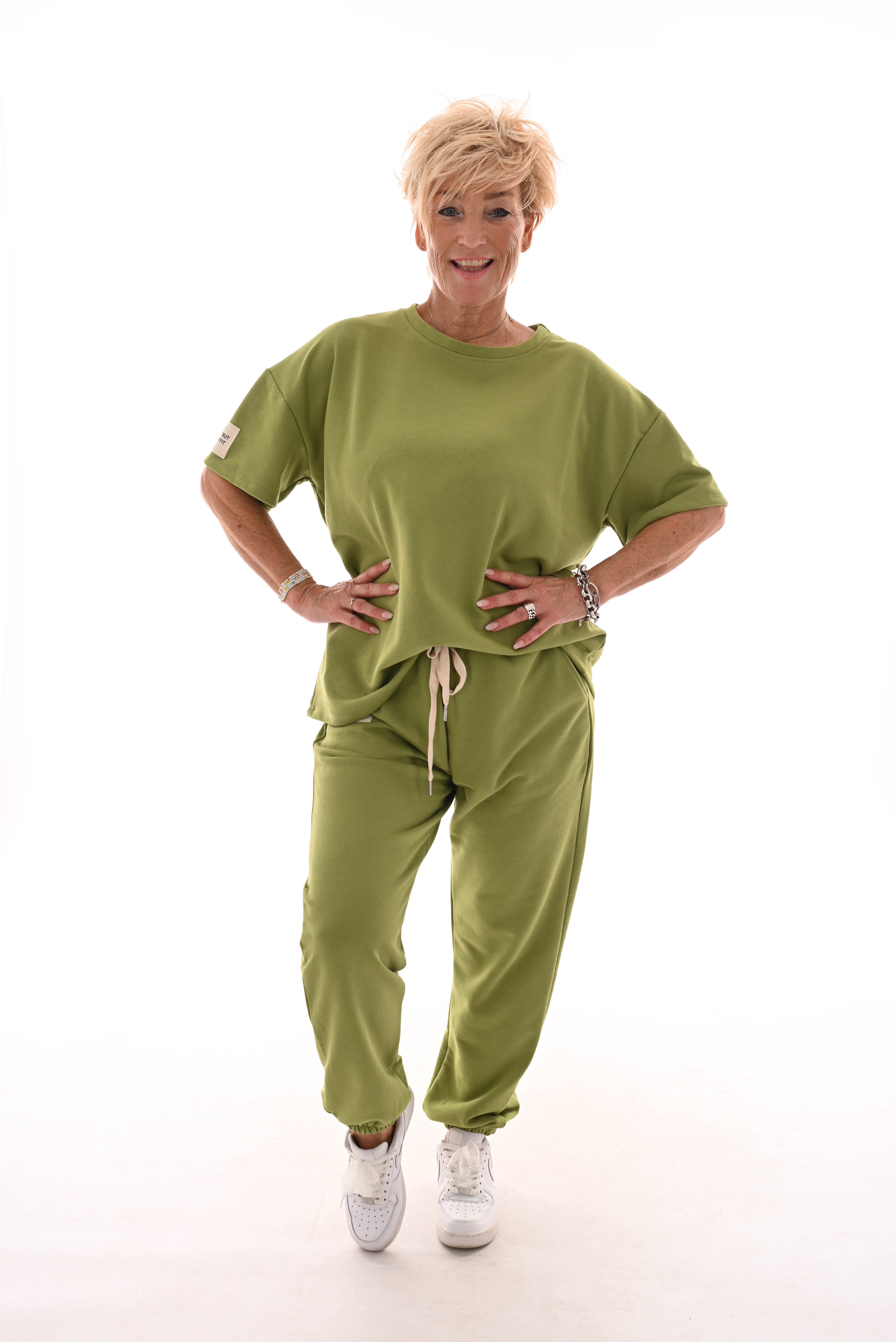 Tweedelig pak ronde hals applicatie pistache