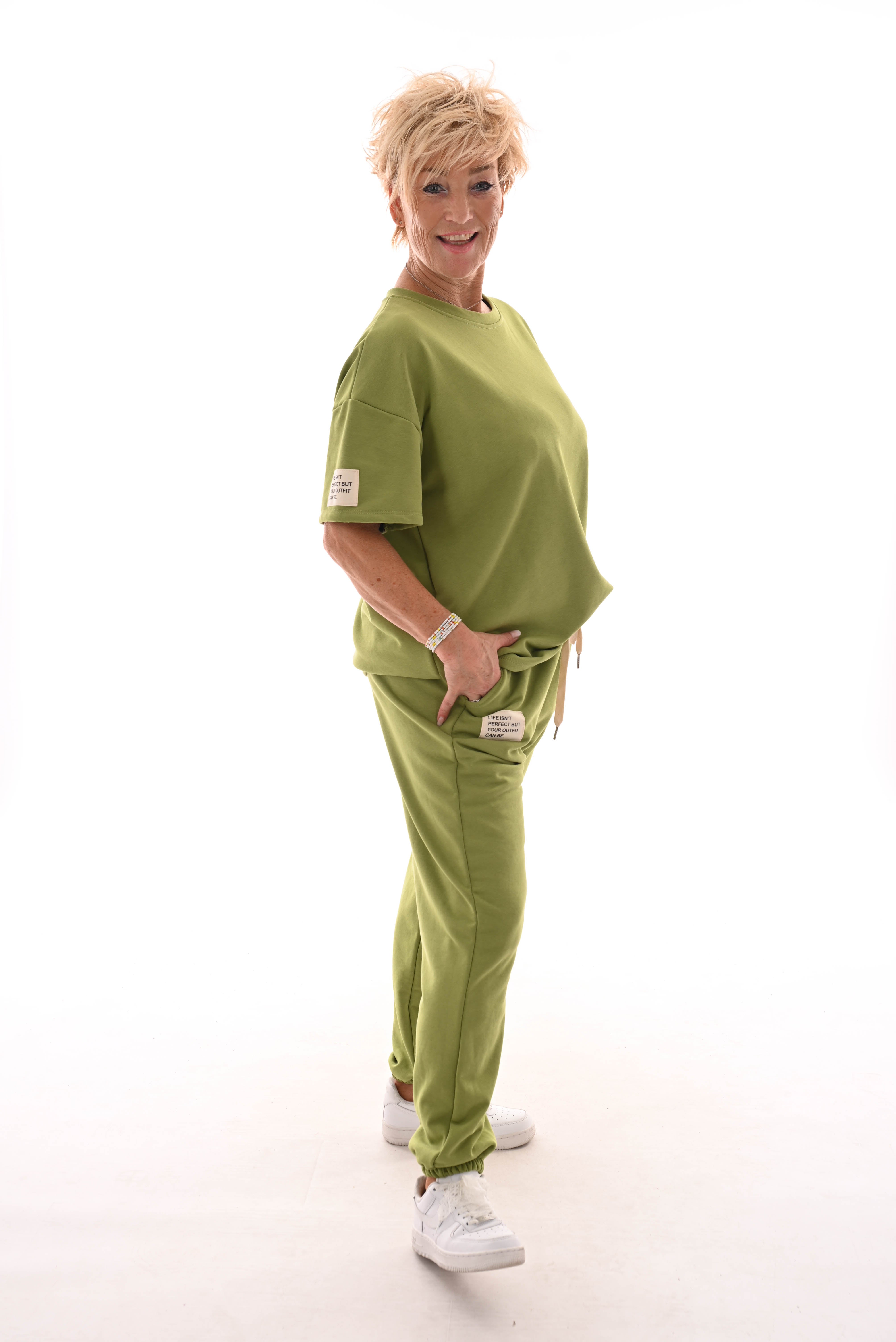 Tweedelig pak ronde hals applicatie pistache