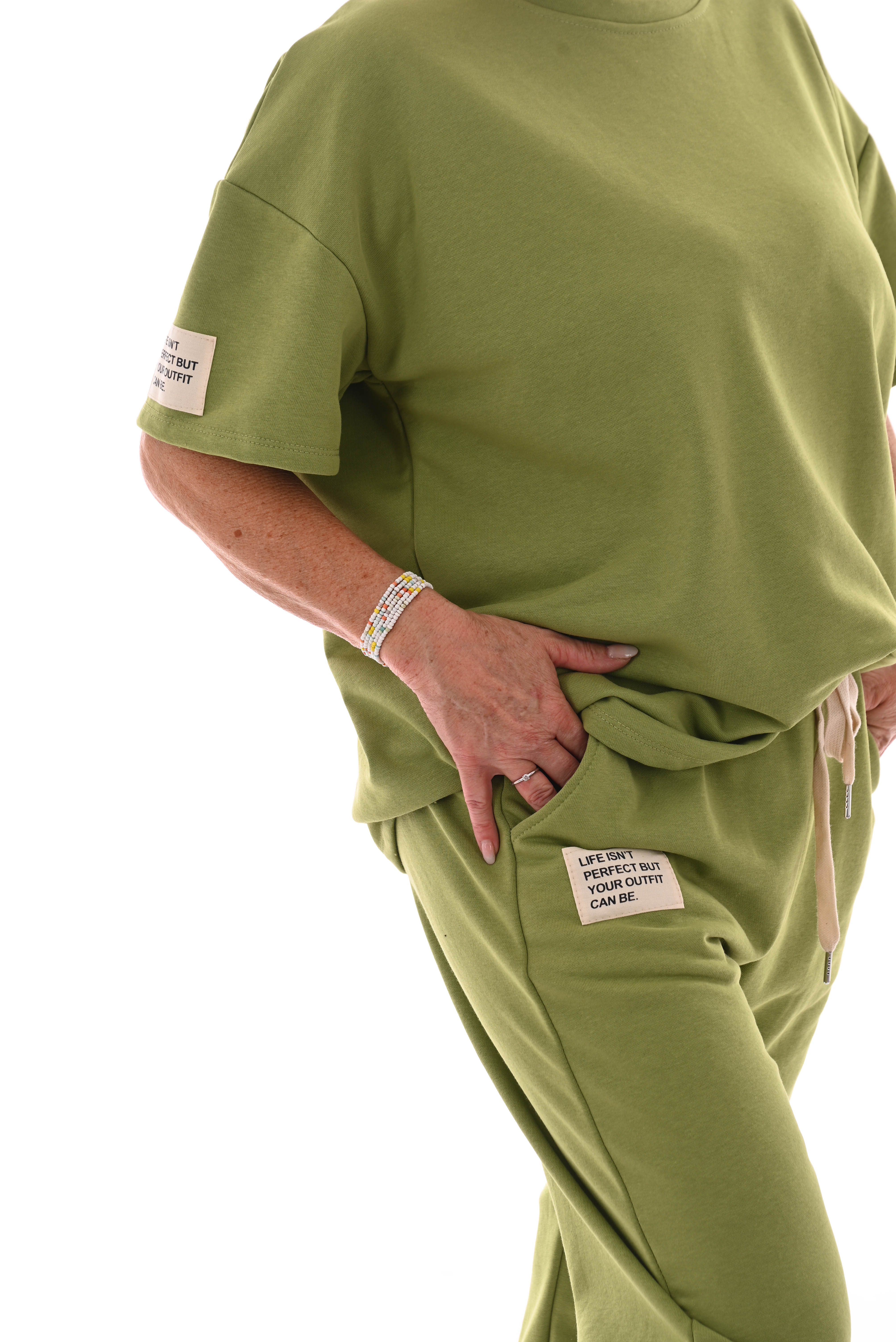 Tweedelig pak ronde hals applicatie pistache