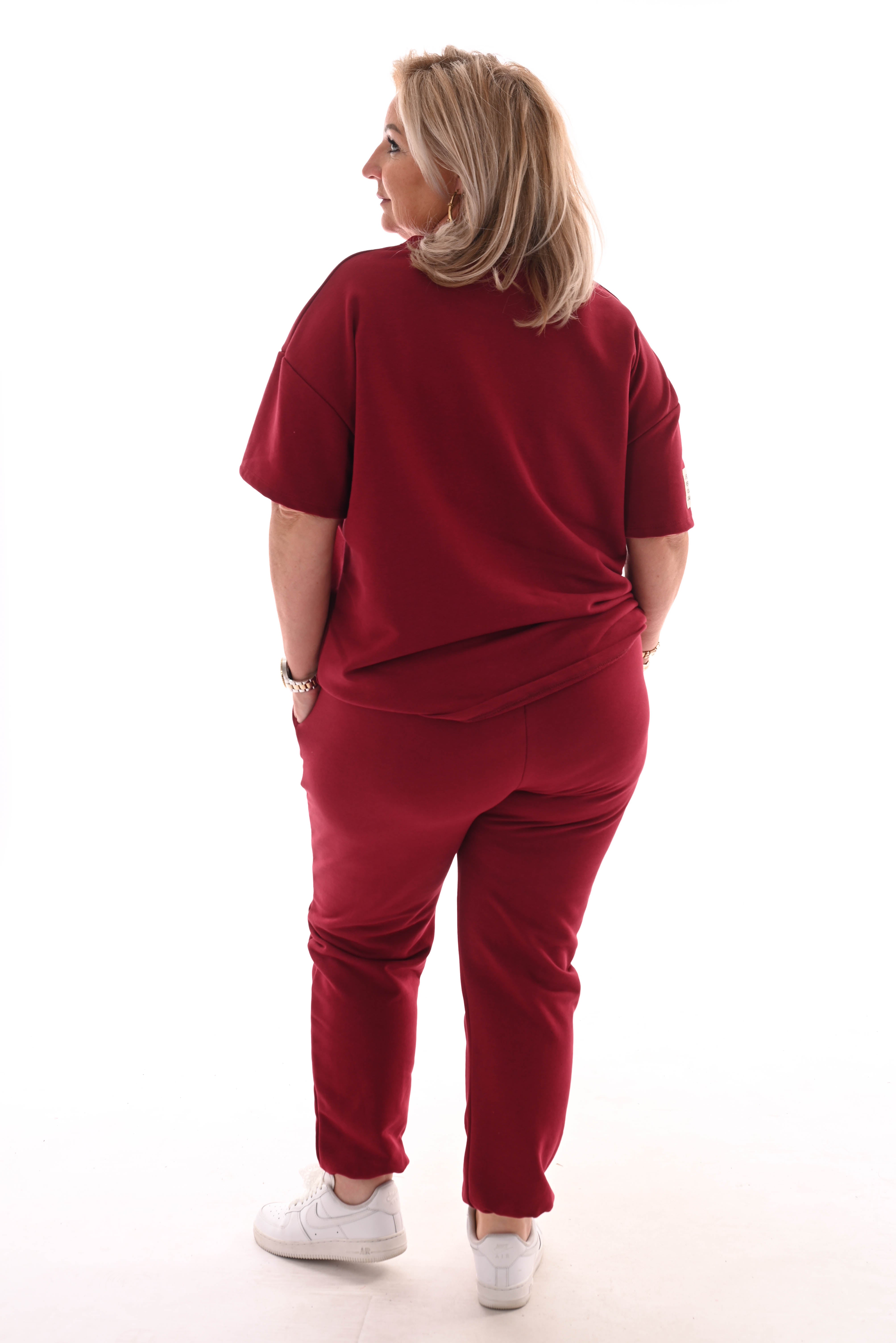 Tweedelig pak ronde hals applicatie bordeaux