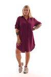 Tuniek v-hals doorknoop ophaalmouwen aubergine