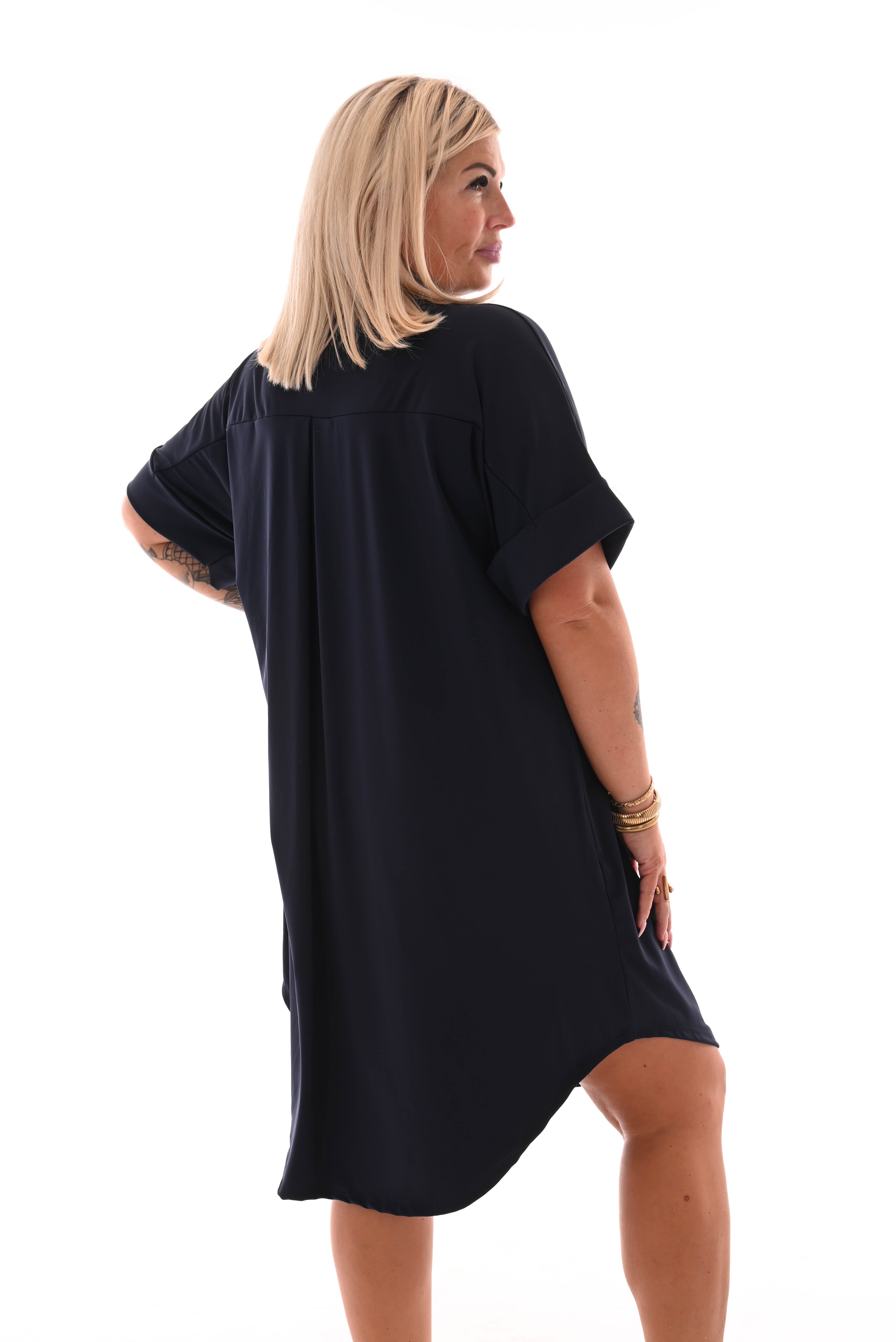 Travel jurk doorknoop uni marineblauw