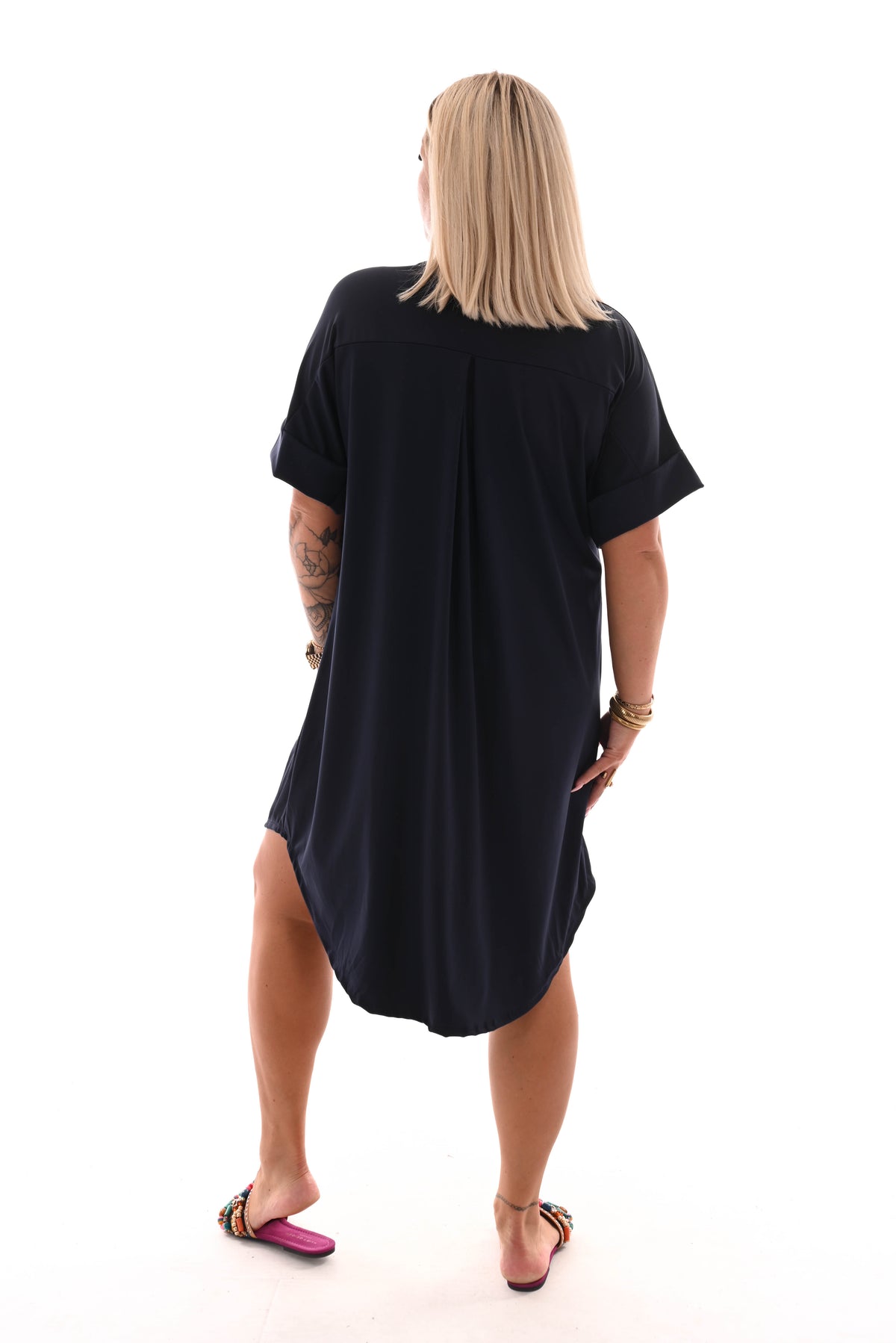 Travel jurk doorknoop uni marineblauw
