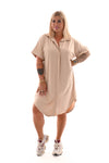 Tuniek v-hals doorknoop ophaalmouwen beige