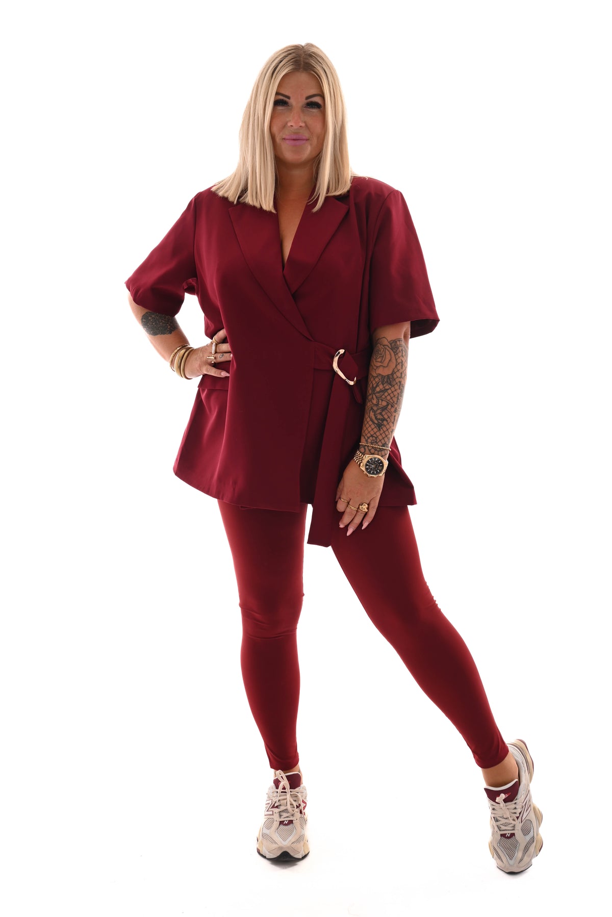 Blazer korte mouwen met zijceintuur bordeaux