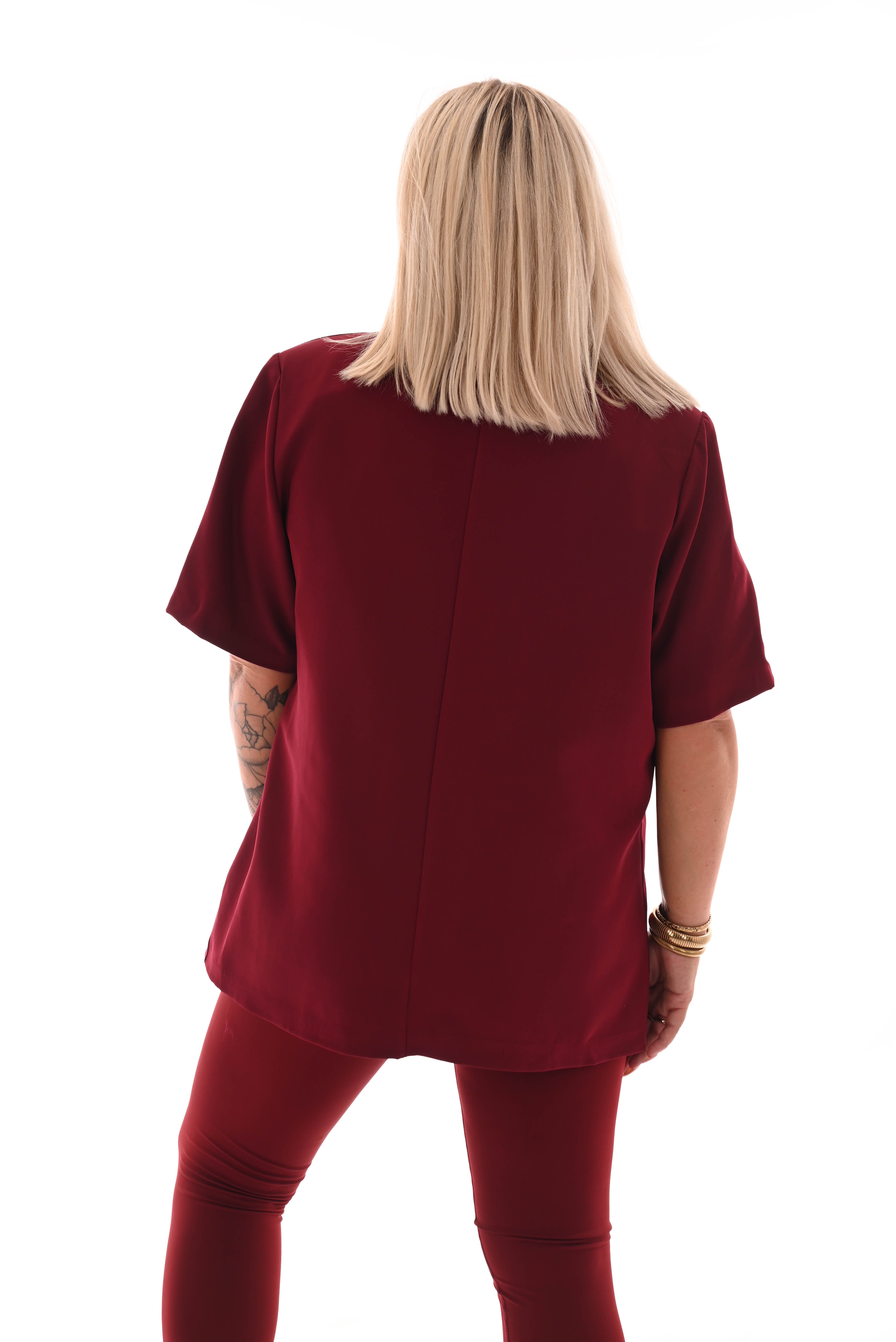 Blazer korte mouwen met zijceintuur bordeaux