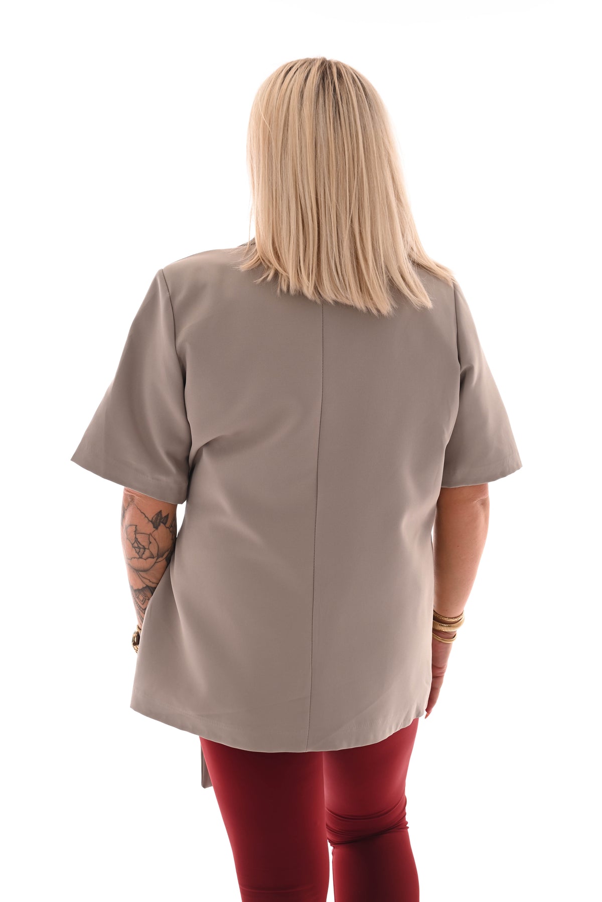 Blazer korte mouwen met zijceintuur taupe
