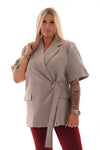 Blazer korte mouwen met zijceintuur taupe