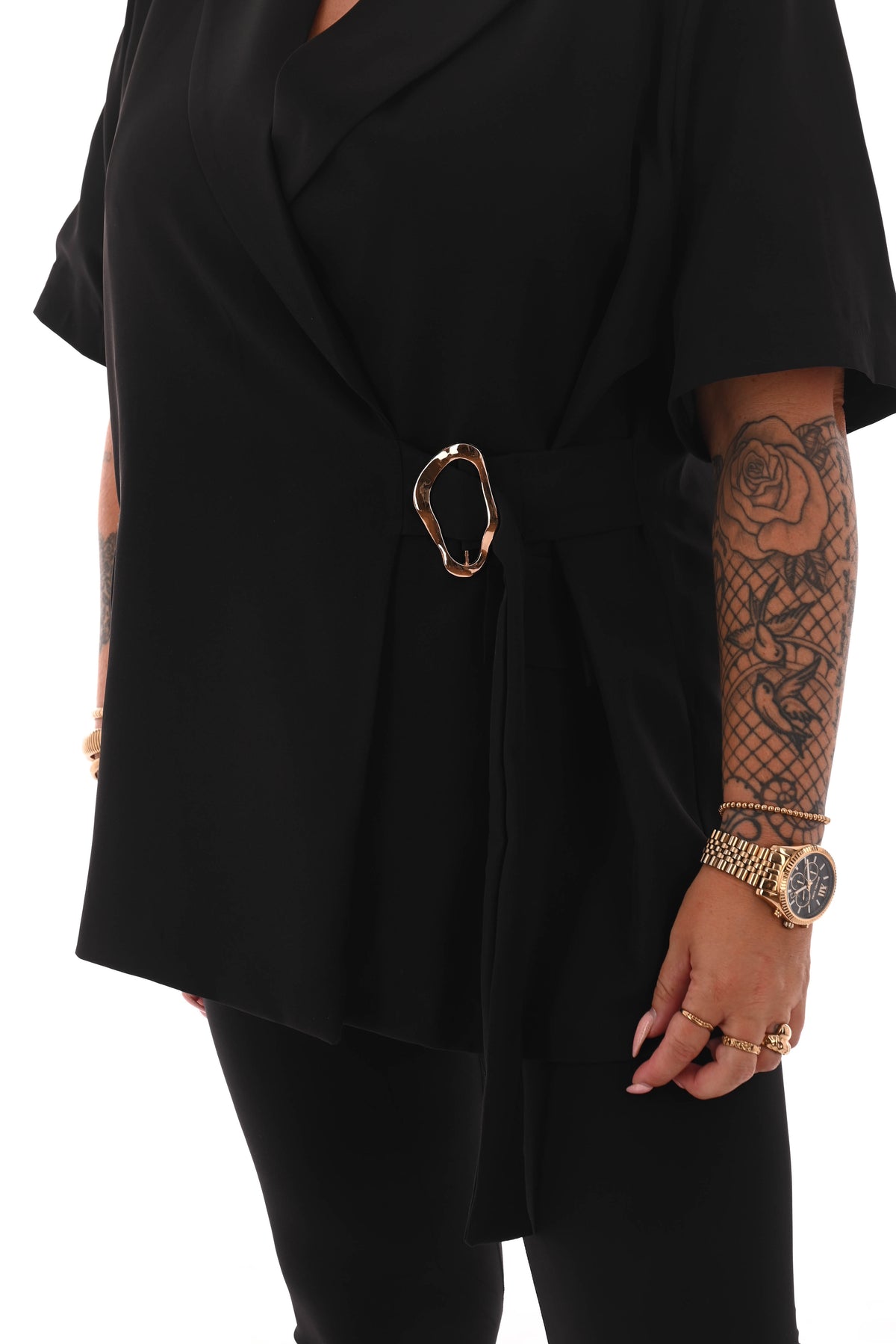 Blazer korte mouwen met zijceintuur zwart