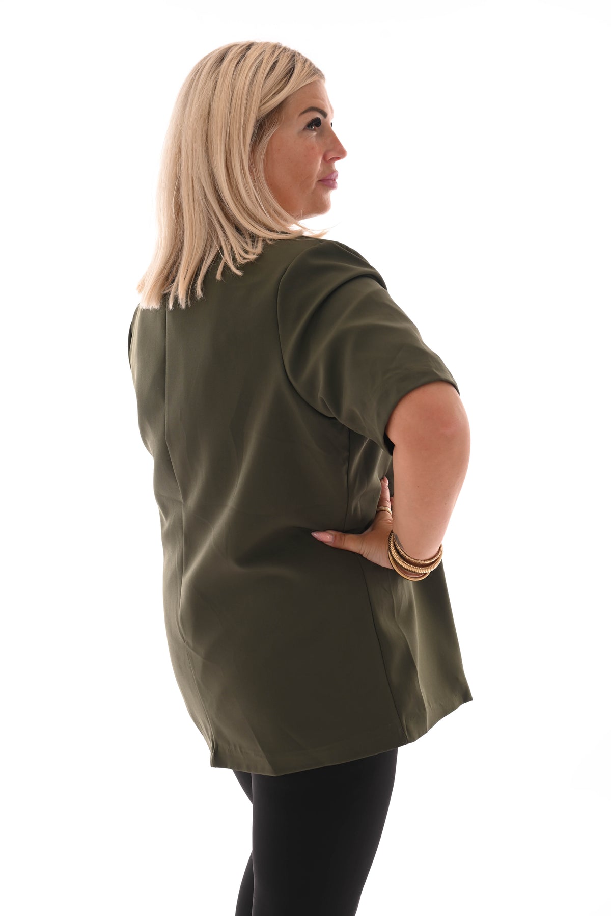 Blazer korte mouwen met zijceintuur legergroen