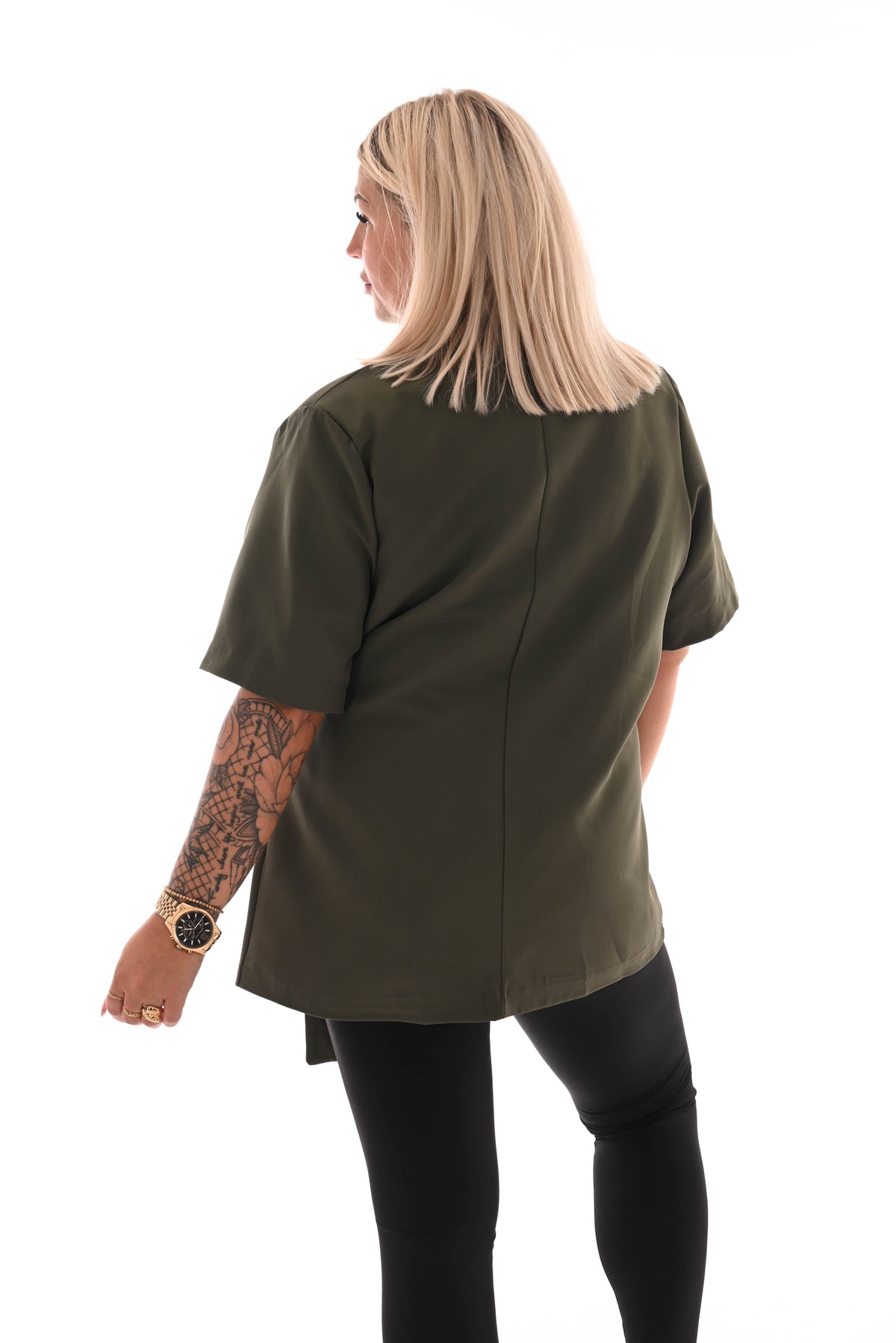 Blazer korte mouwen met zijceintuur legergroen