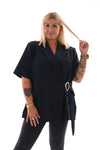 Blazer korte mouwen met zijceintuur marineblauw
