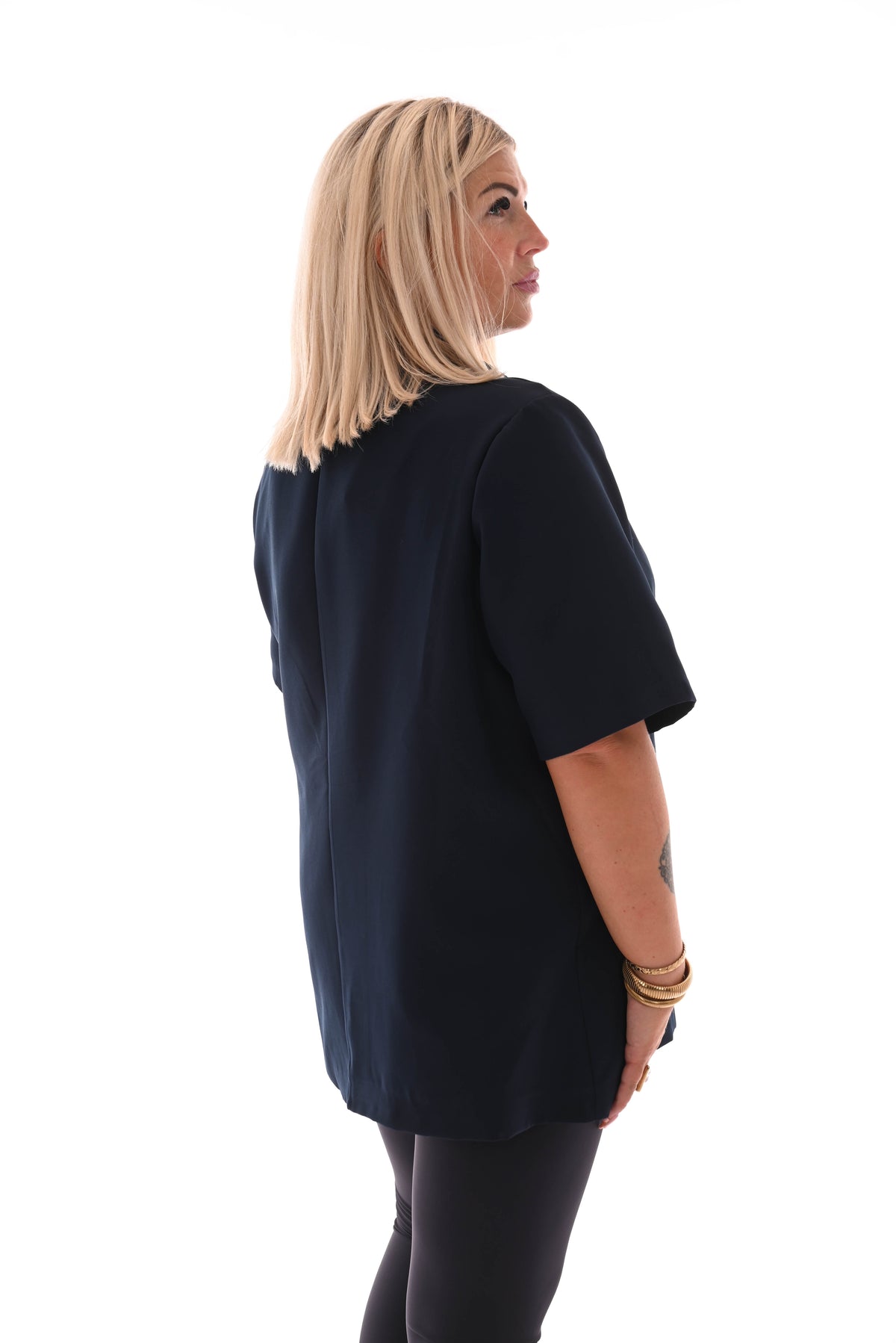 Blazer korte mouwen met zijceintuur marineblauw