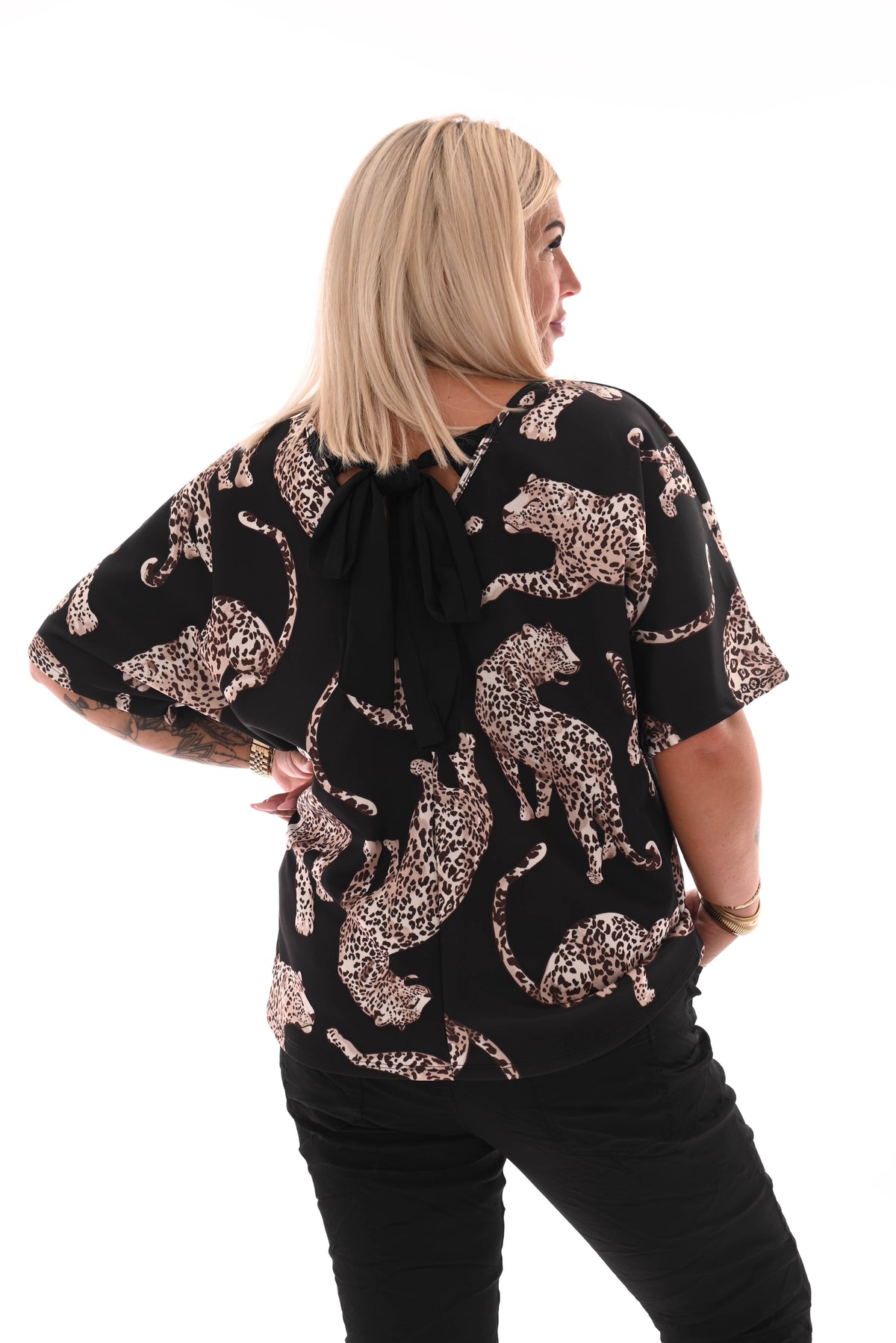 Top panter met strik op rug zwart