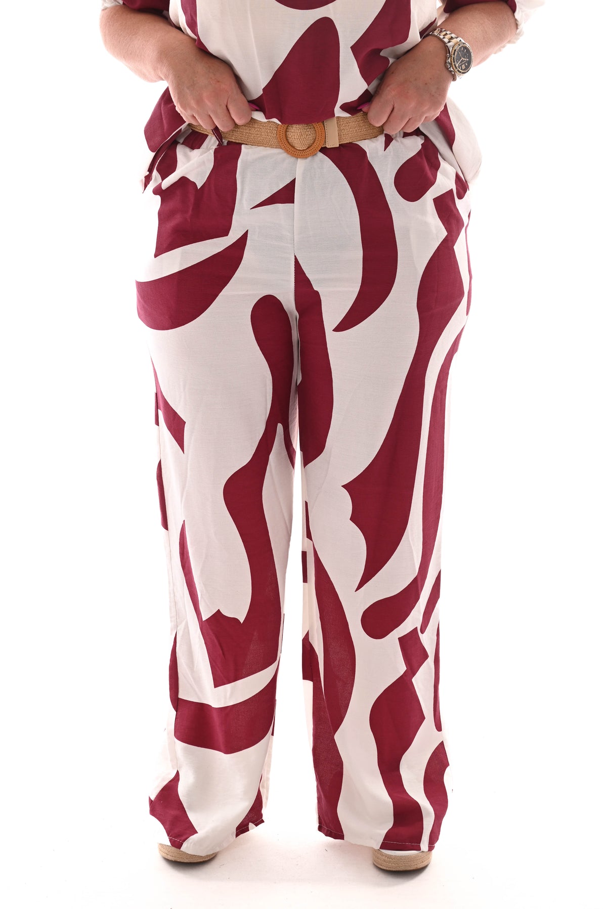 Tweedelig set off-shoulder top abstract roomwit/bordeaux