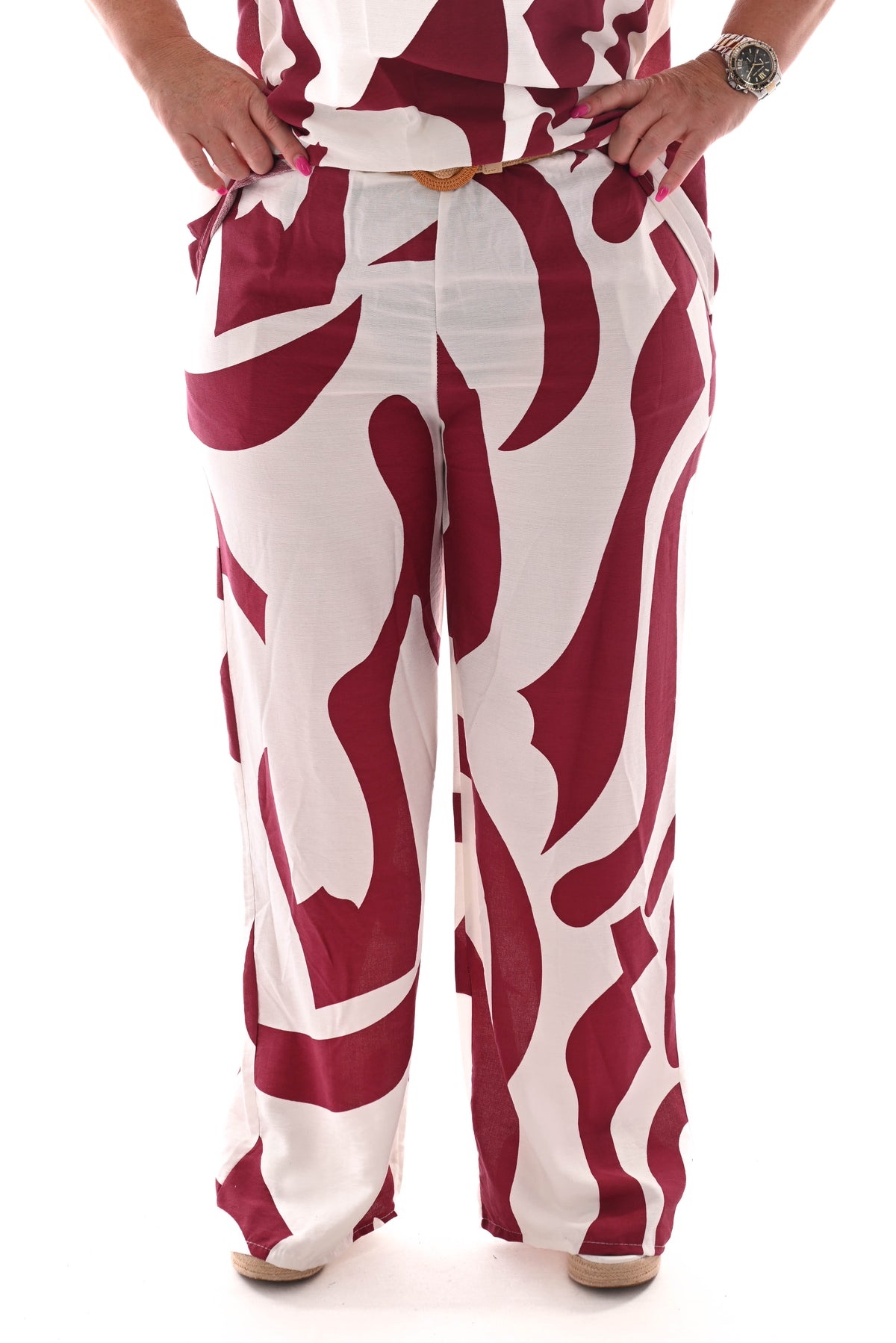 Tweedelig set off-shoulder top abstract roomwit/bordeaux