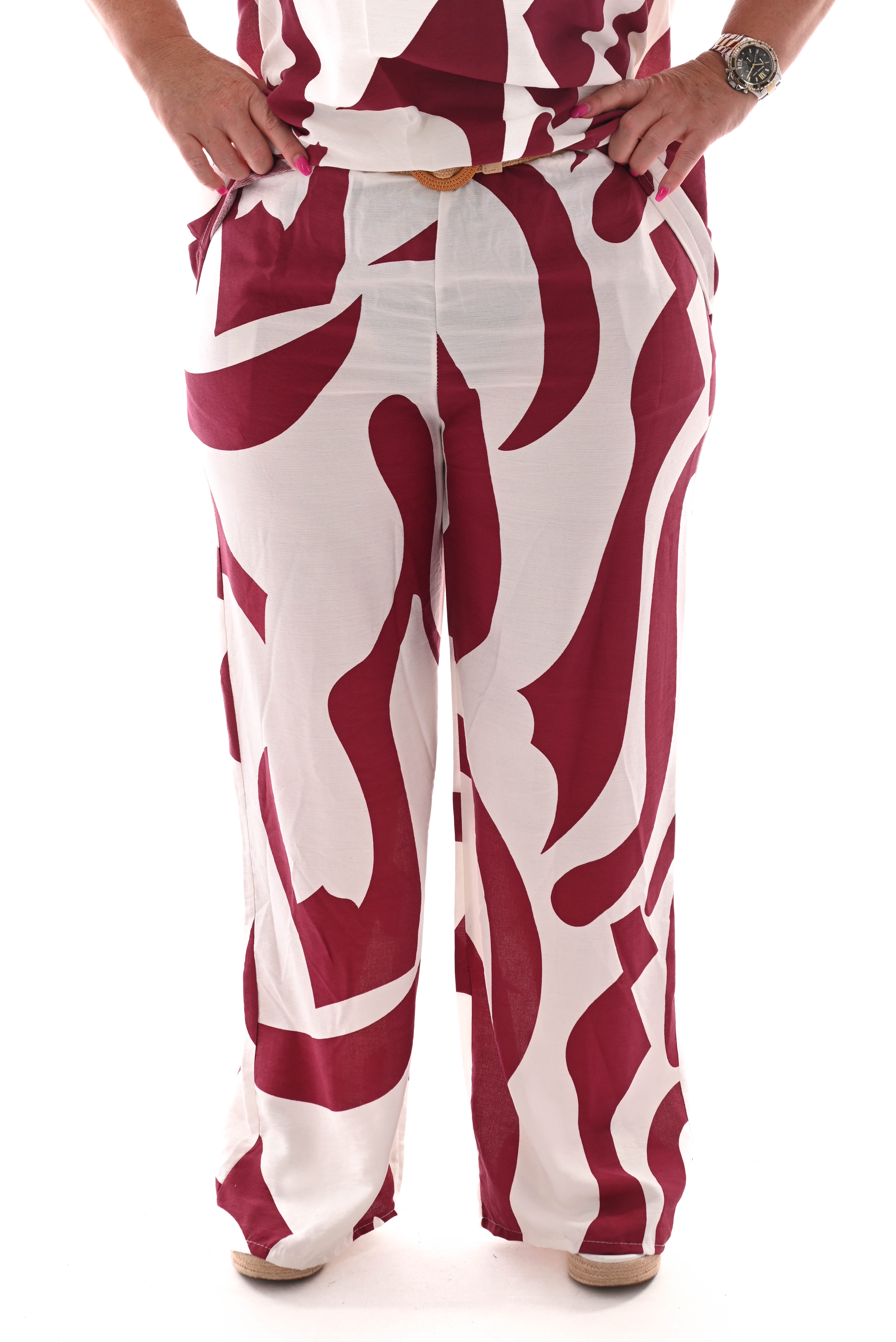 Tweedelig set off-shoulder top abstract roomwit/bordeaux