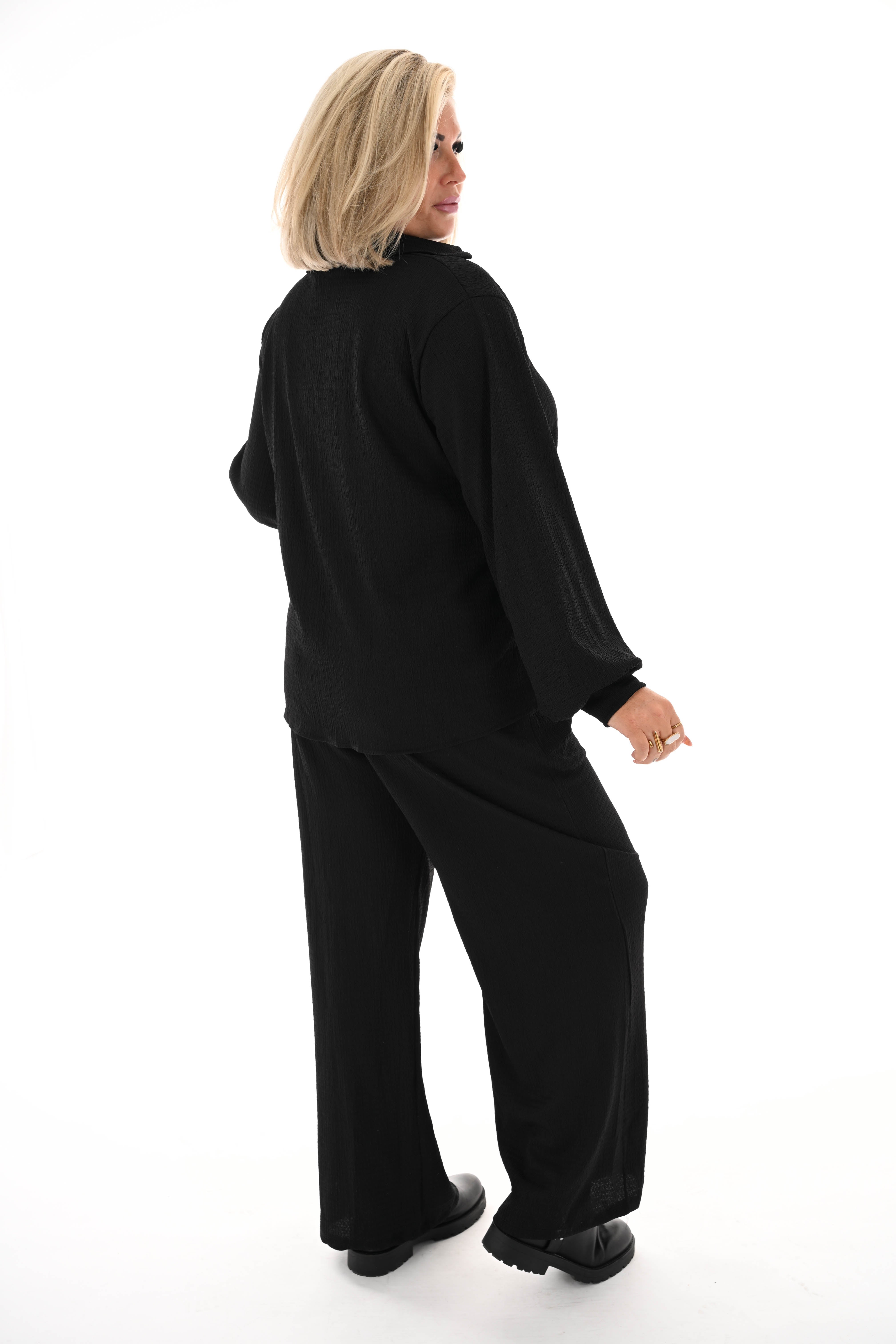 Tweedelig crepe pak v-hals met kraag zwart