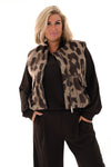 Korte panterprint gilet bruin