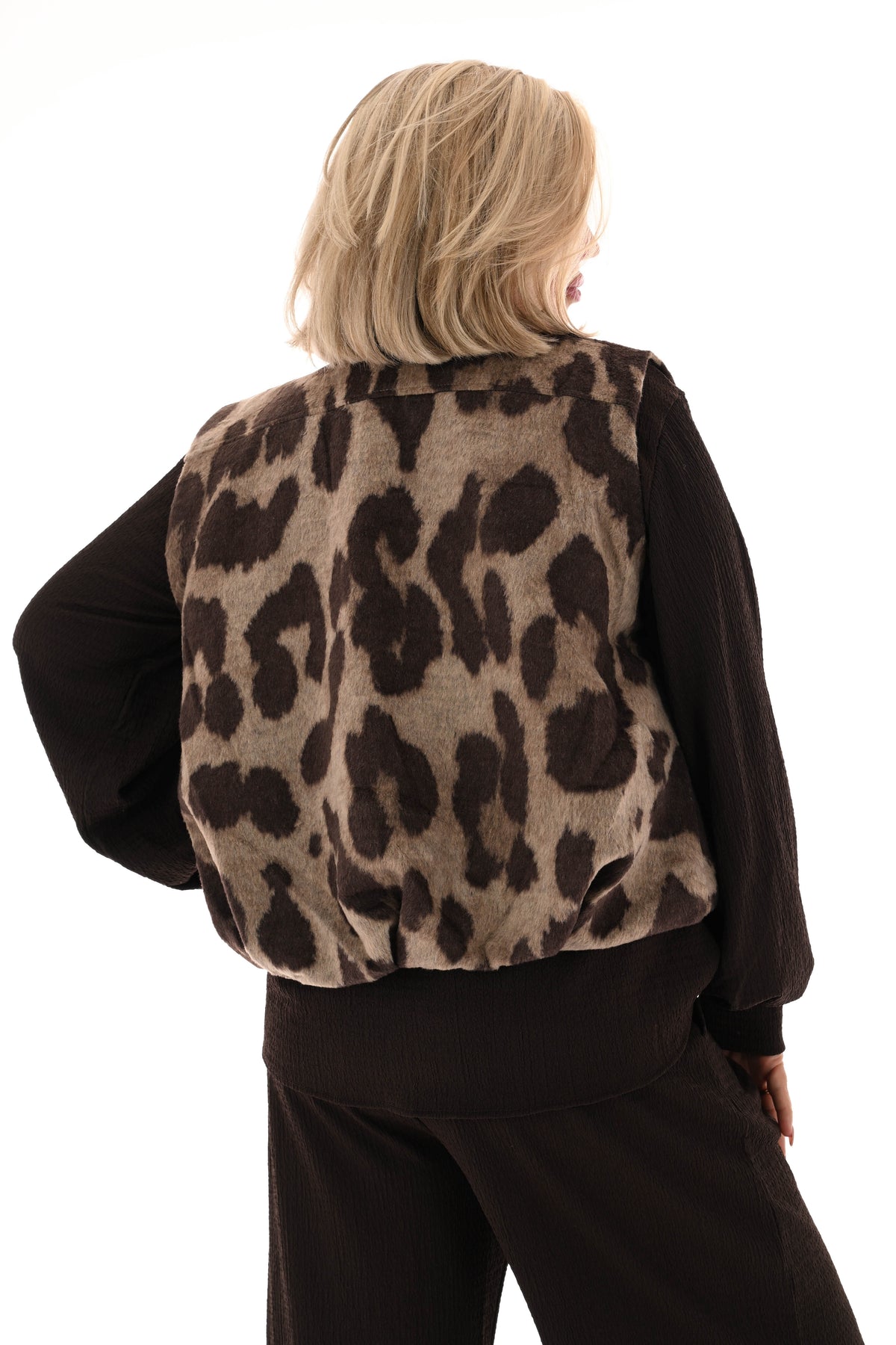 Korte panterprint gilet bruin