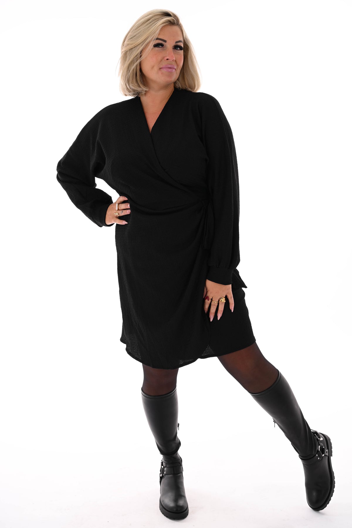 Korte jurk crepe met strik zwart