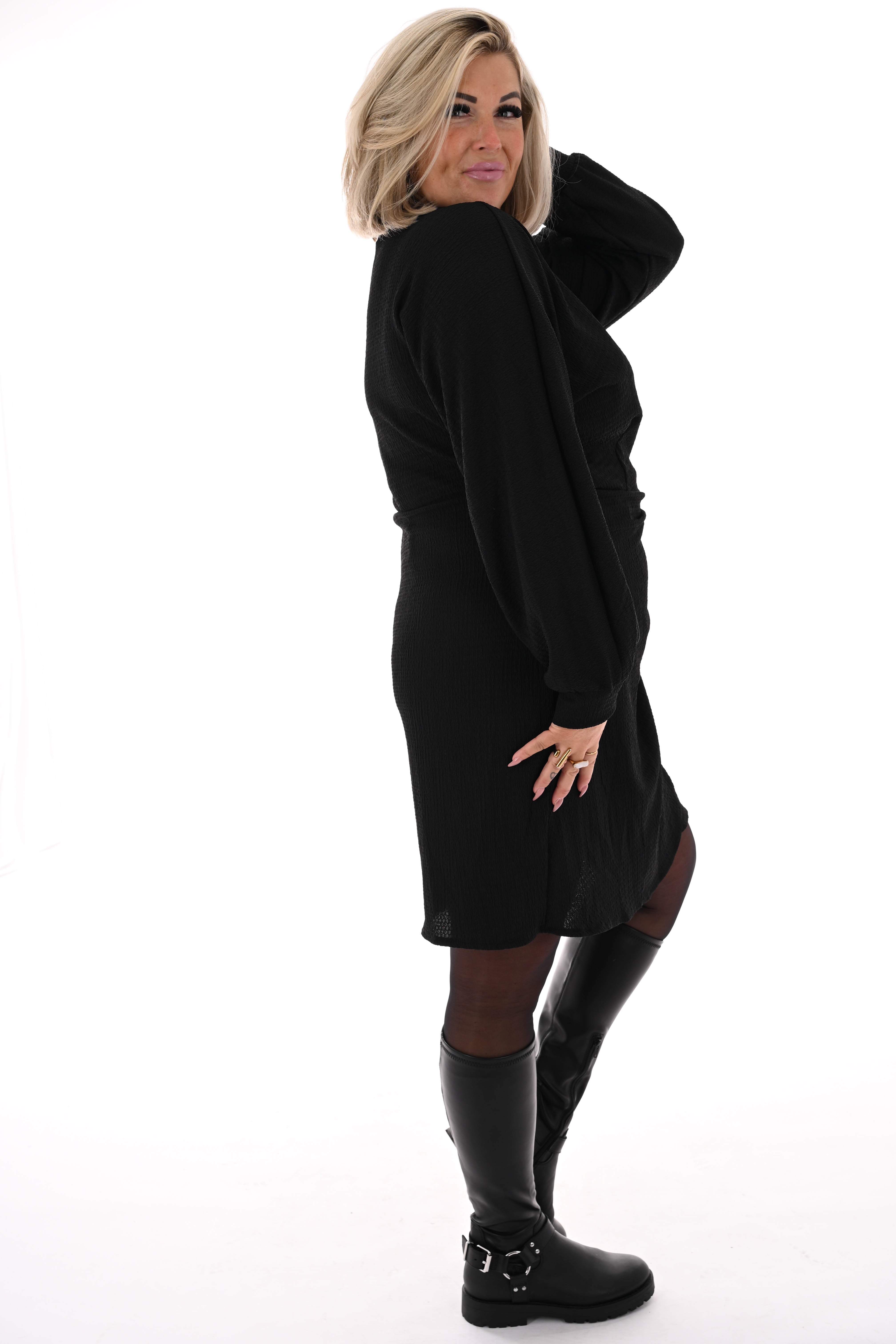 Korte jurk crepe met strik zwart