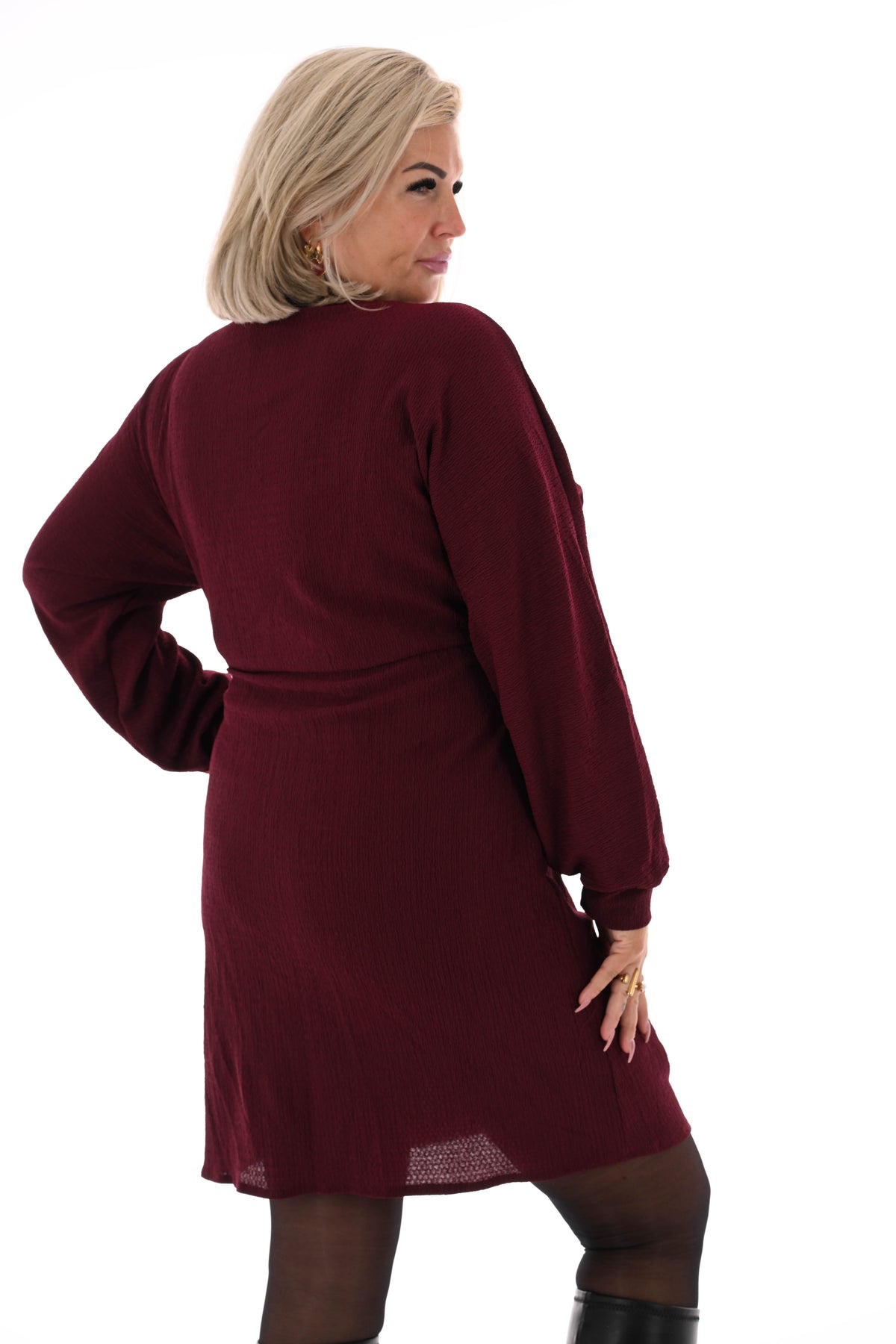 Korte jurk crepe met strik bordeaux