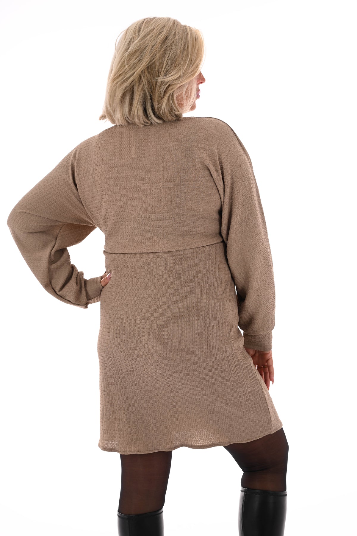 Korte jurk crepe met strik beige