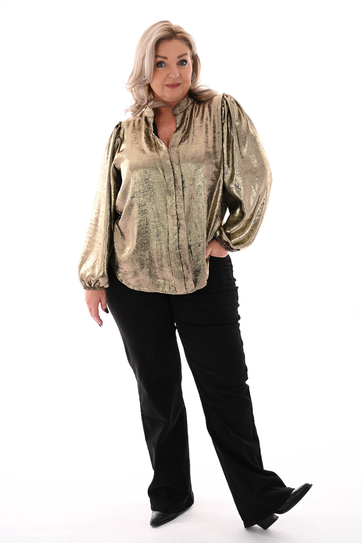 Top v-hals metallic goud