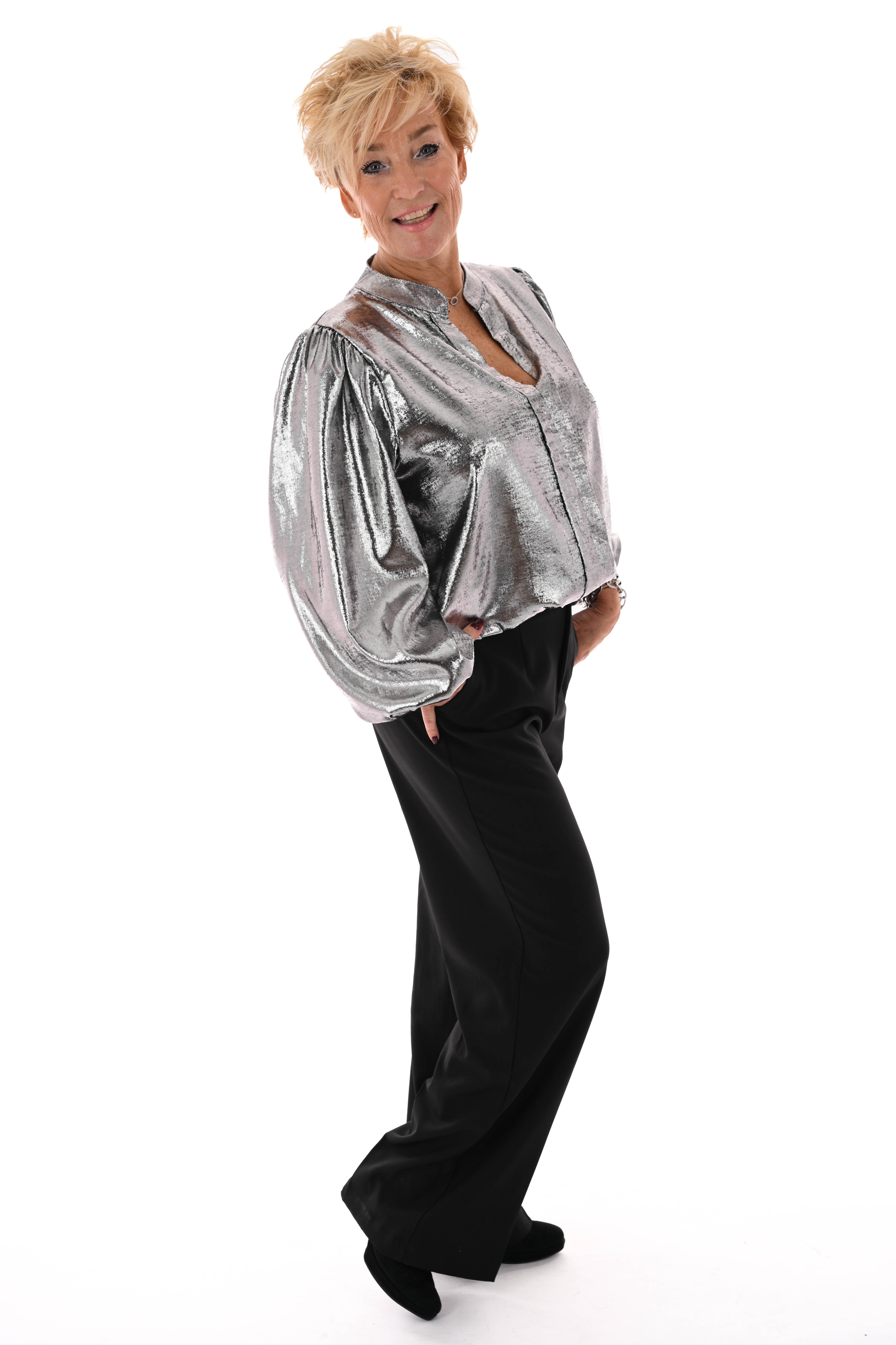 Top v-hals metallic zilver