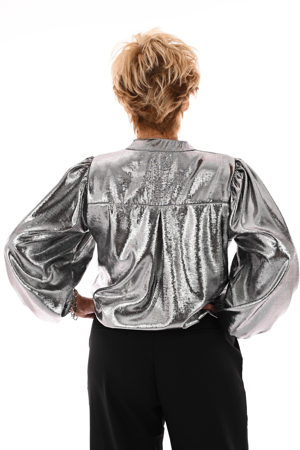 Top v-hals metallic zilver