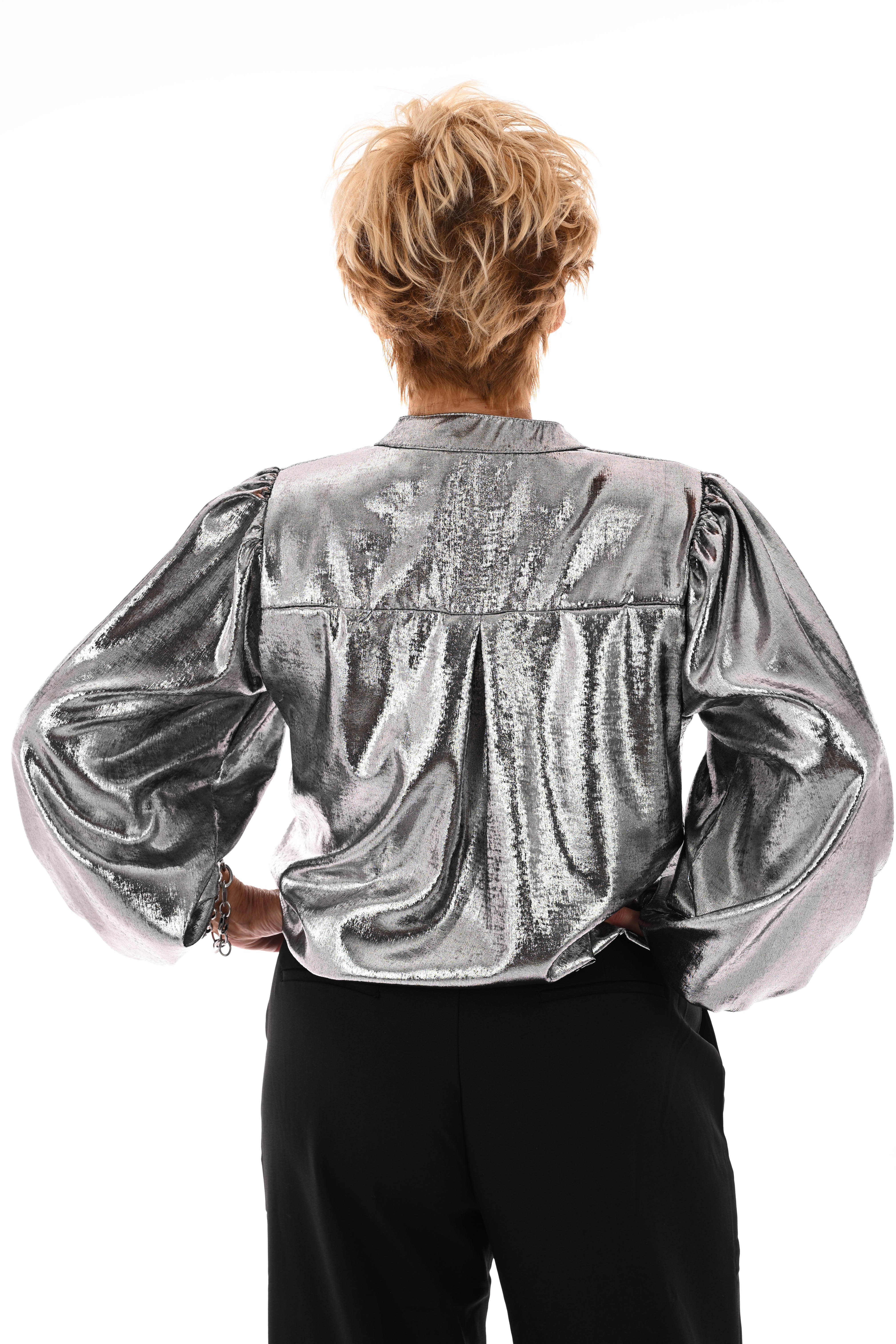 Top v-hals metallic zilver