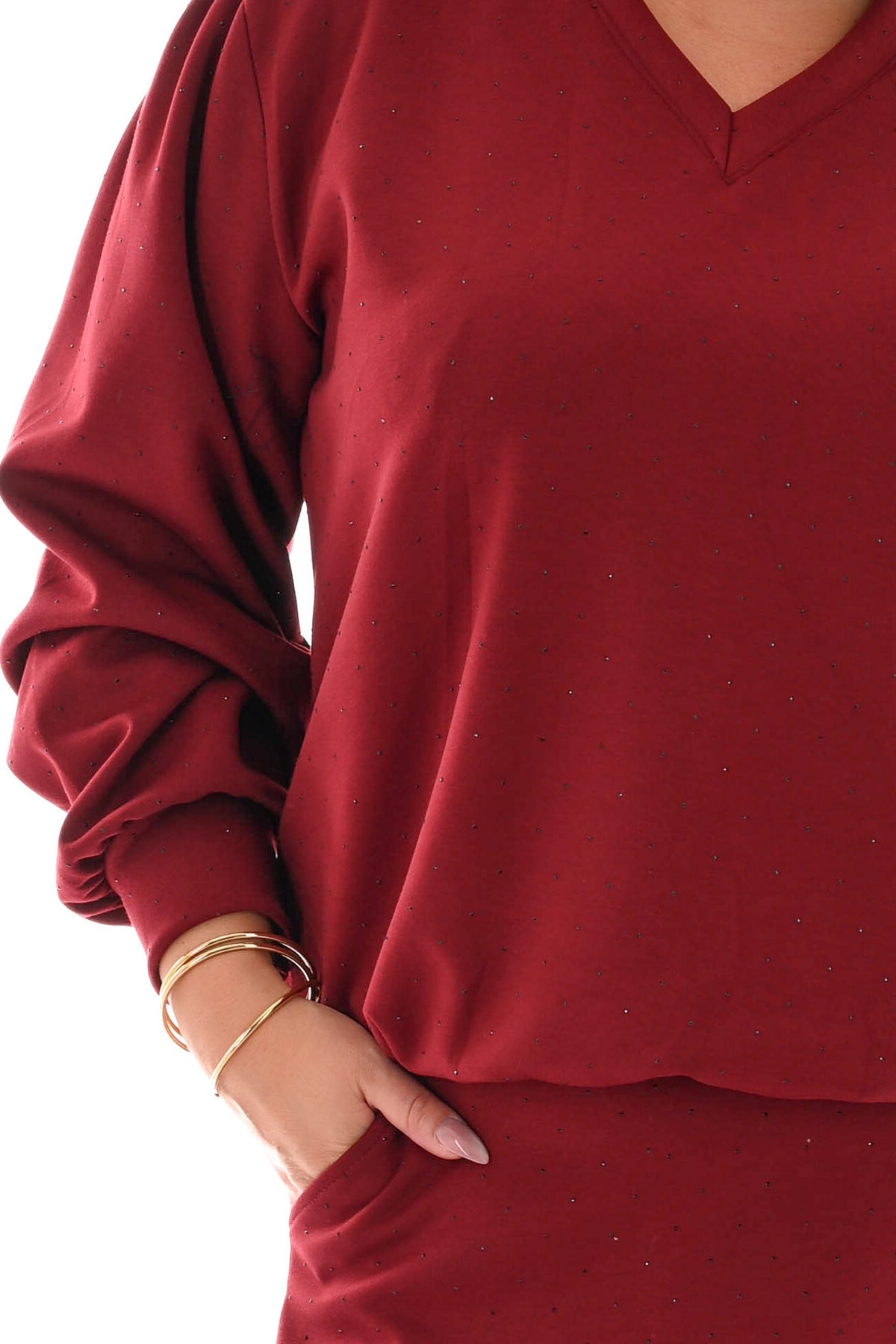 Tweedelig set sweater en rok strass bordeaux