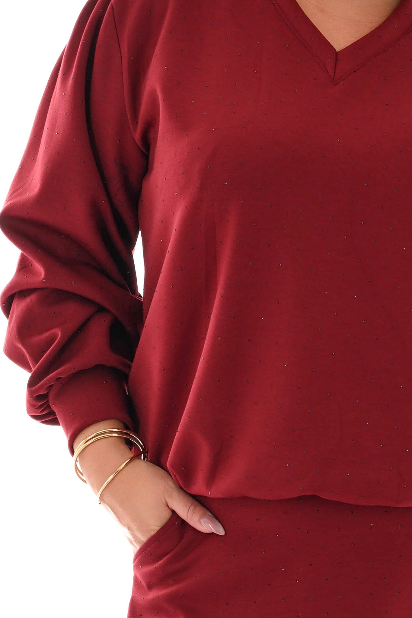 Tweedelig set sweater en rok strass bordeaux