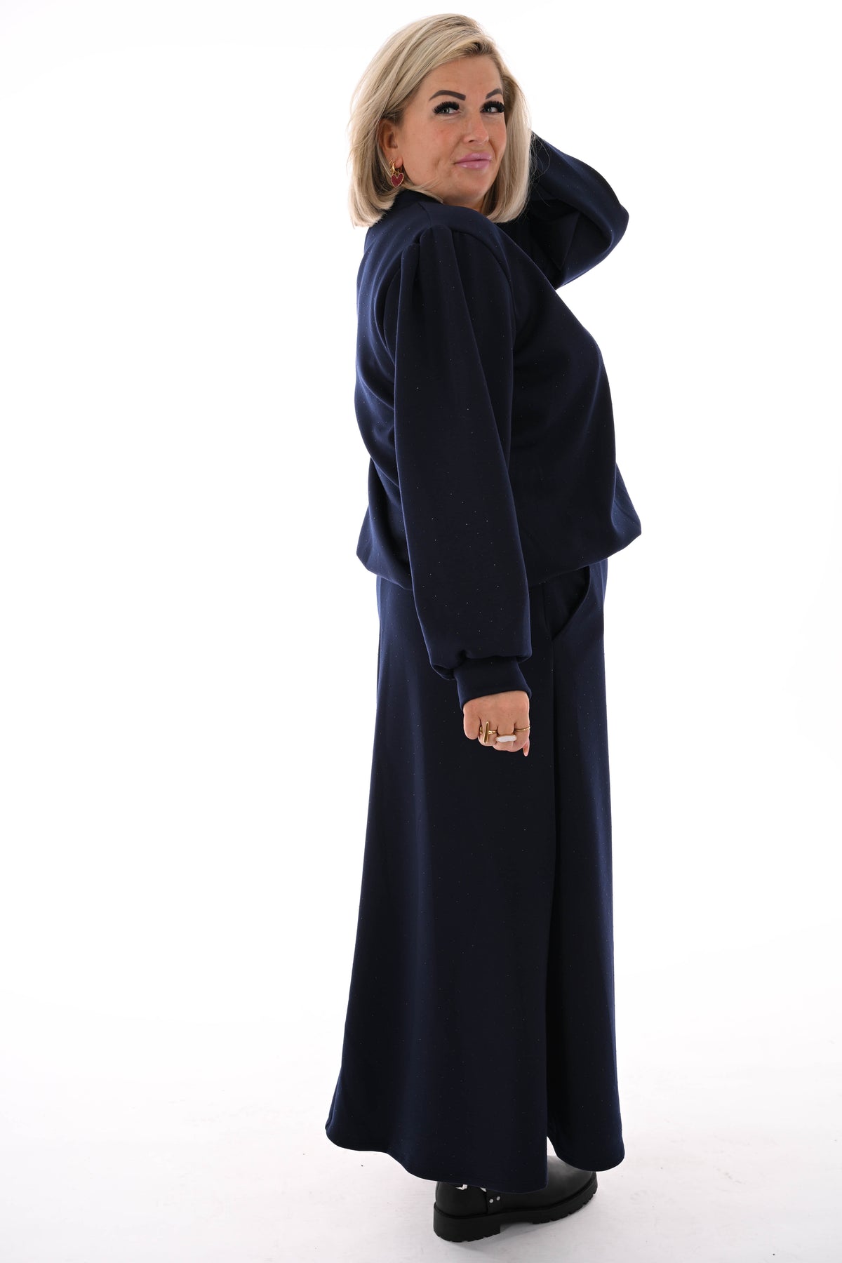 Tweedelig set sweater en rok strass marineblauw