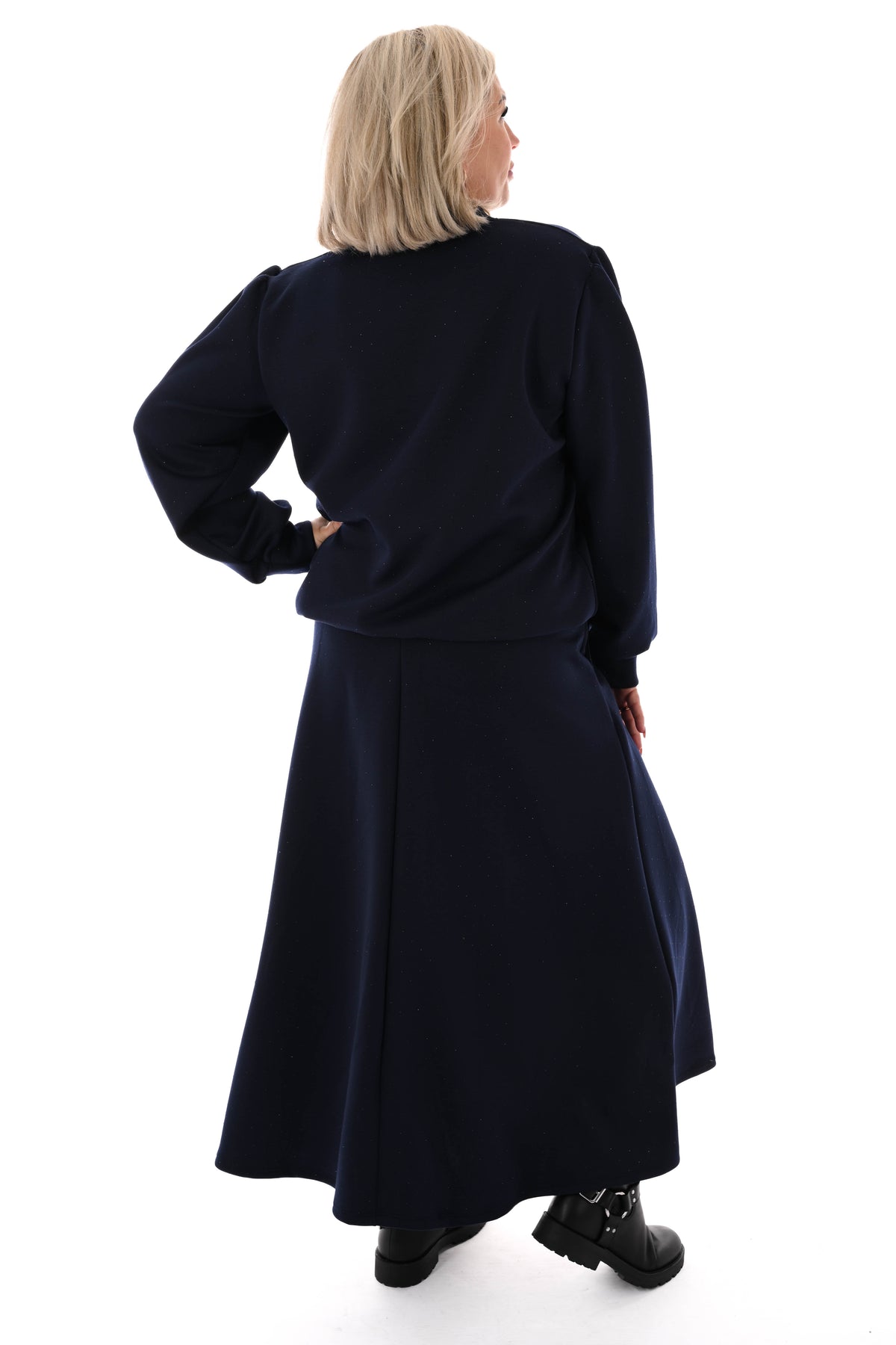 Tweedelig set sweater en rok strass marineblauw