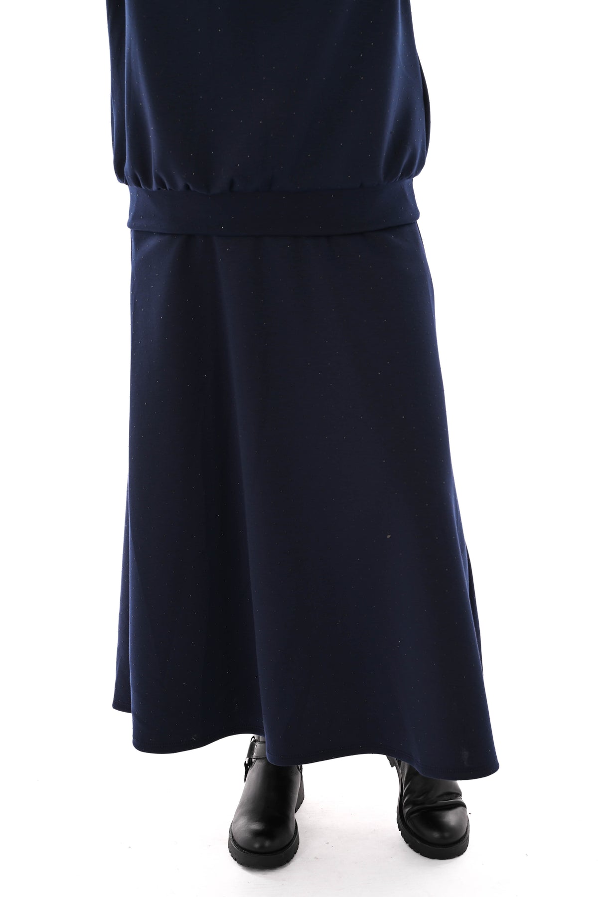 Tweedelig set sweater en rok strass marineblauw