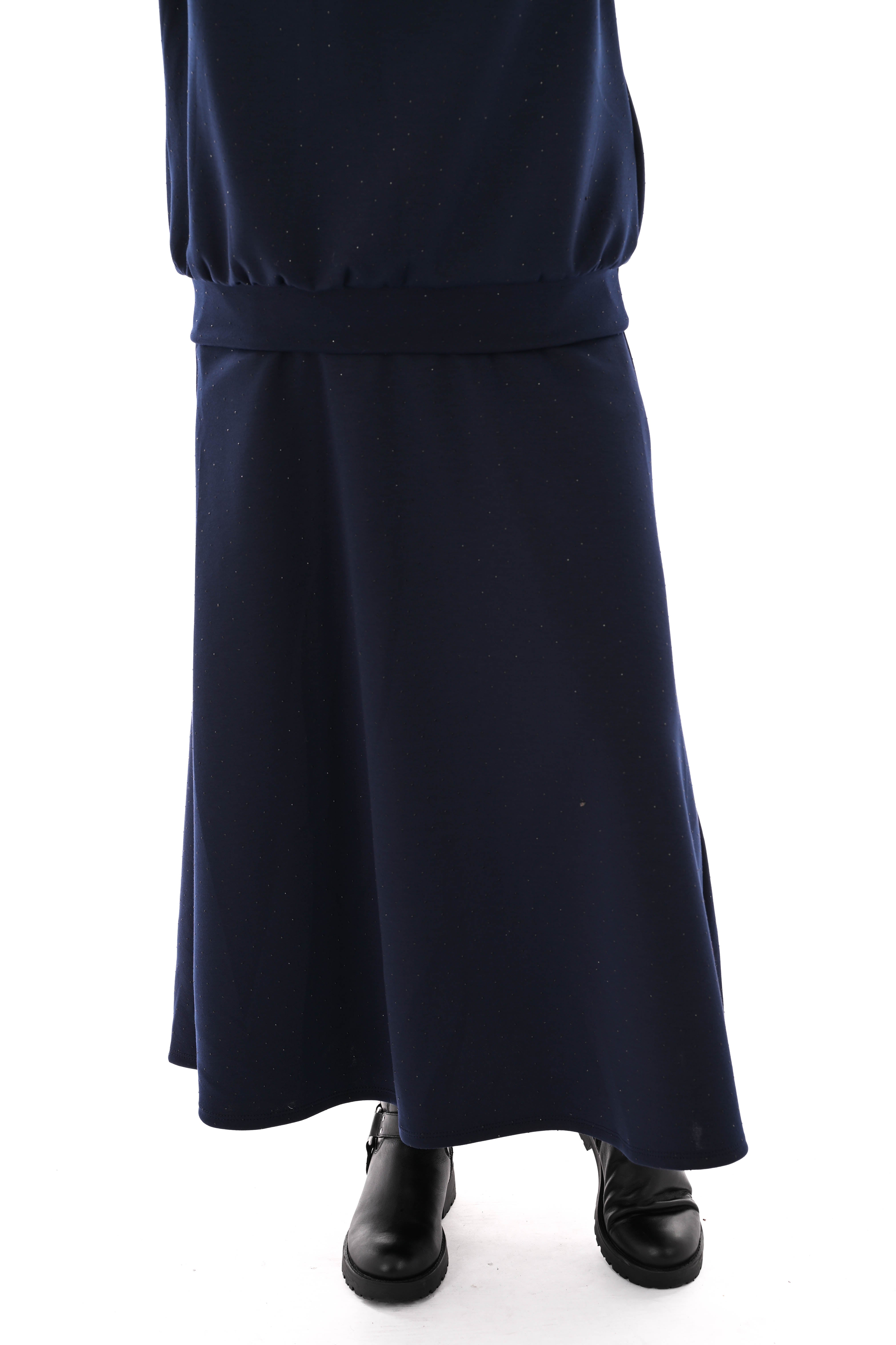 Tweedelig set sweater en rok strass marineblauw