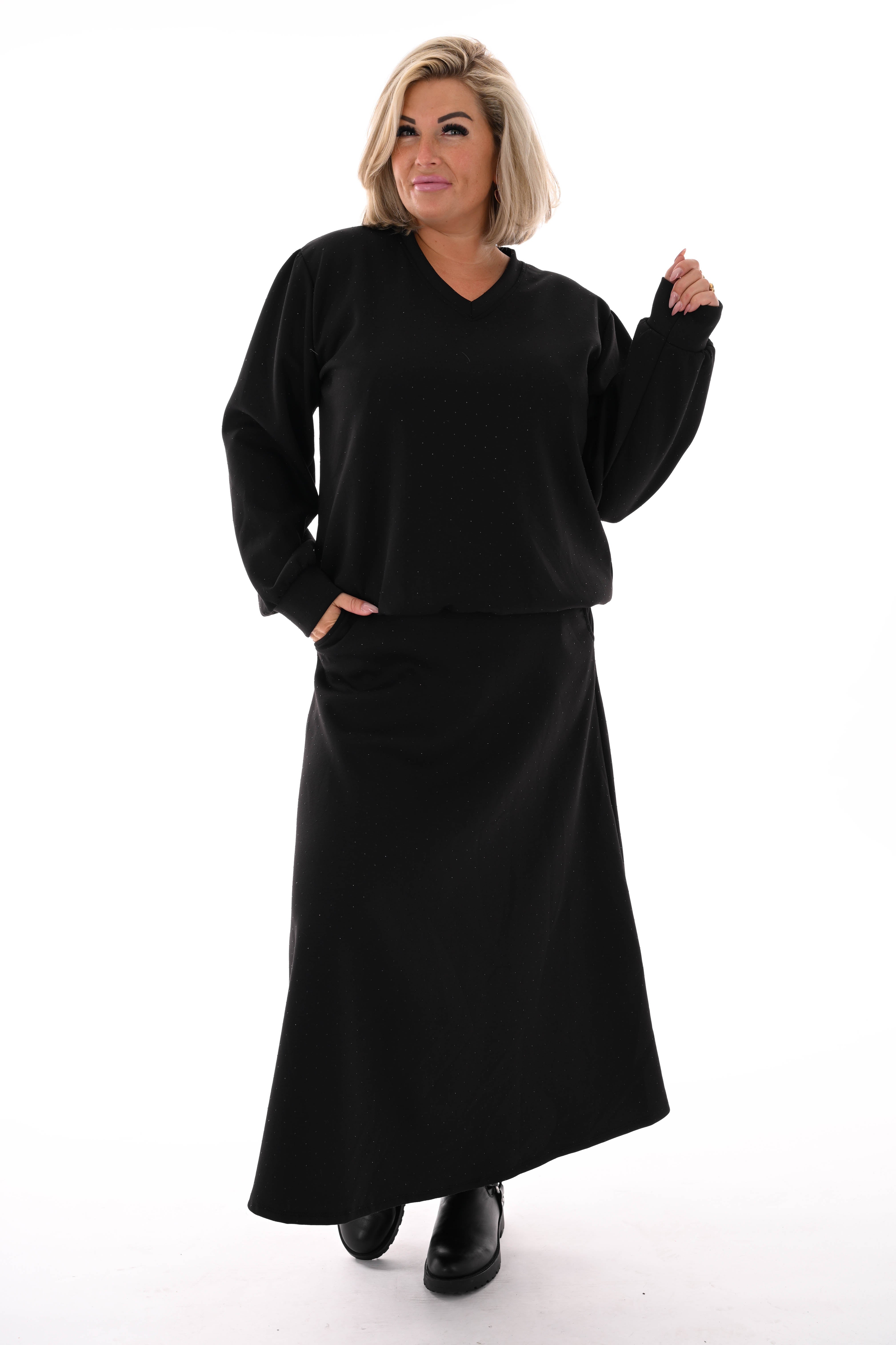 Tweedelig set sweater en rok strass zwart